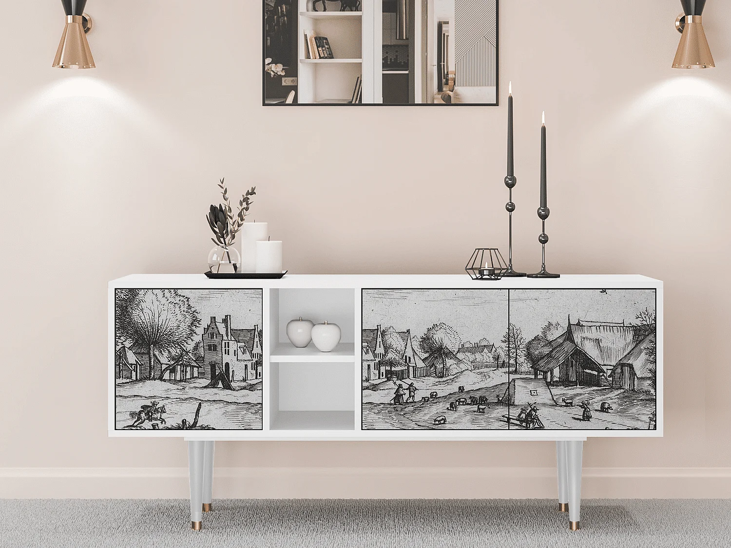 Meuble TV - 150х69х41 cm - T5 - Country Village, Blanc
