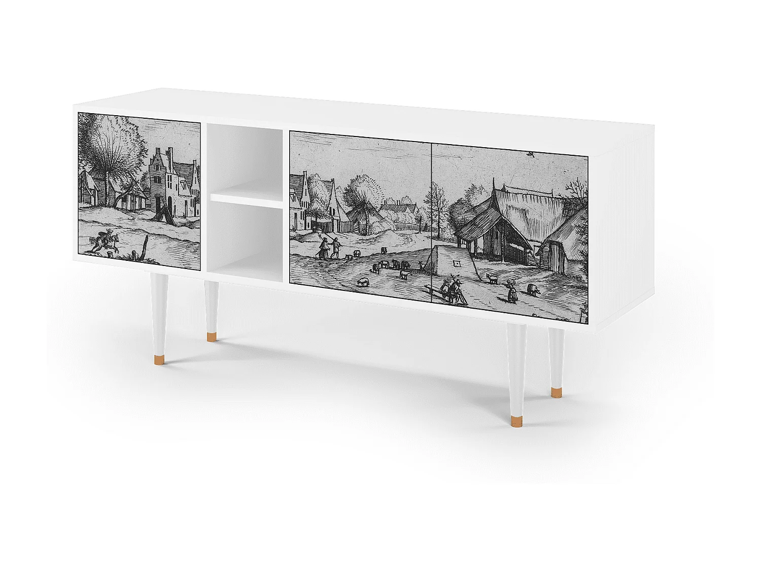 Meuble TV - 150х69х41 cm - T5 - Country Village, Blanc