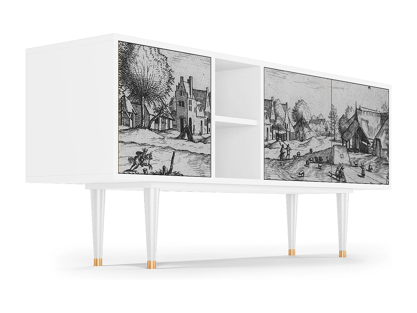 Meuble TV - 150х69х41 cm - T5 - Country Village, Blanc