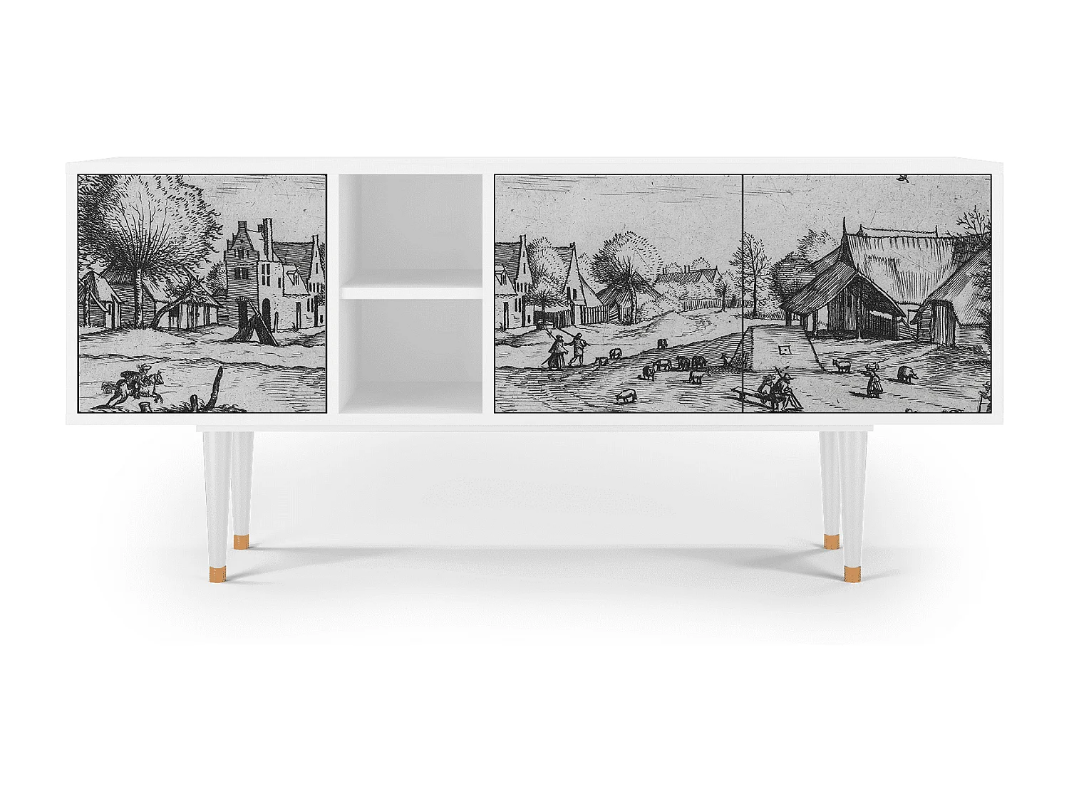 Mueble de TV - 150х69х41 cm - T5 - Country Village, Blanco