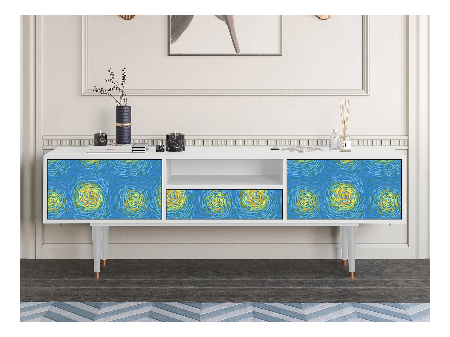 Meuble TV - 170х59х41 cm - T6 - Van Gogh Lights, Blanc