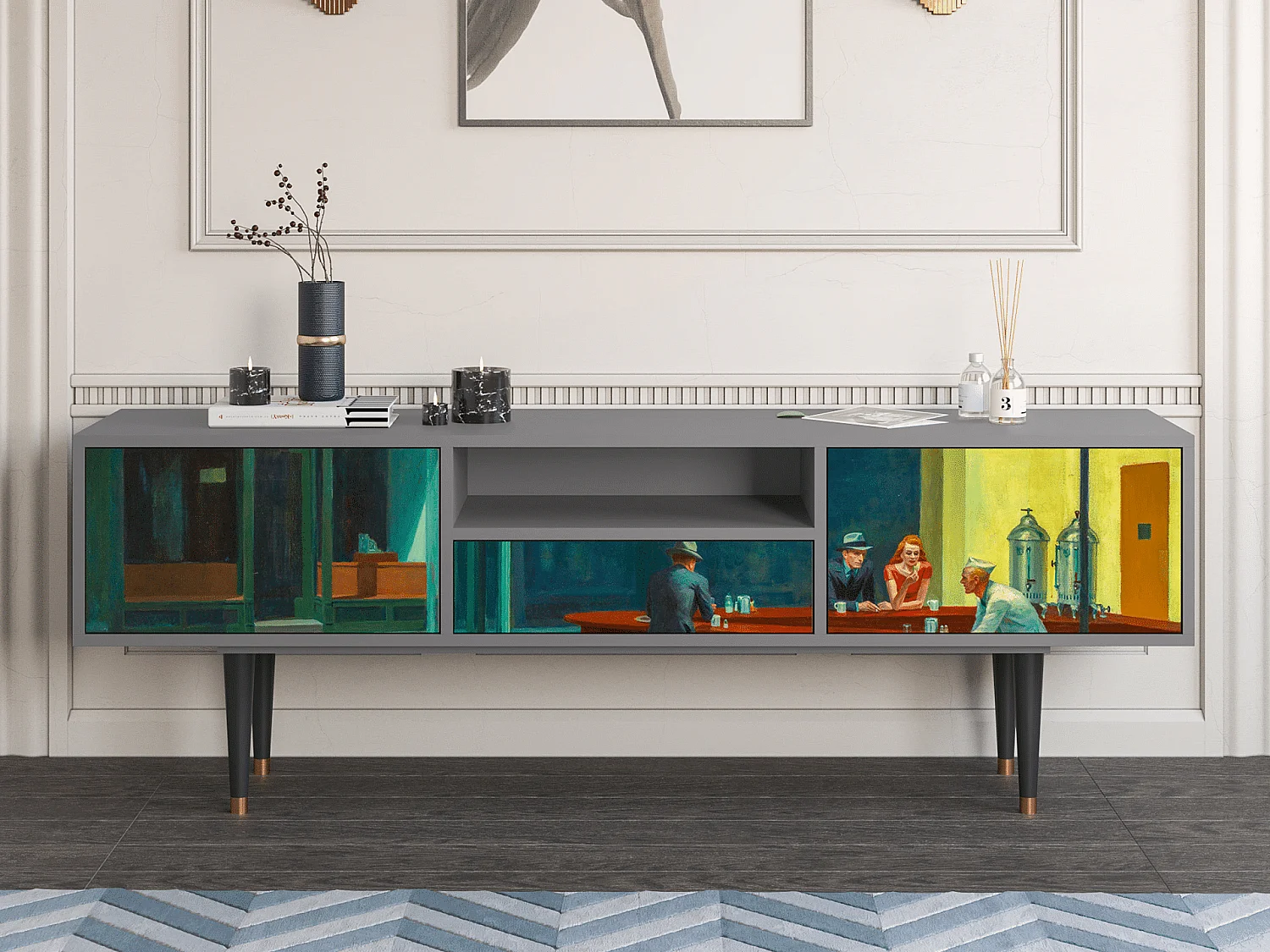 TV-meubel - 170х59х41 cm - T6 - Nighthawks by Hopper, Grijs