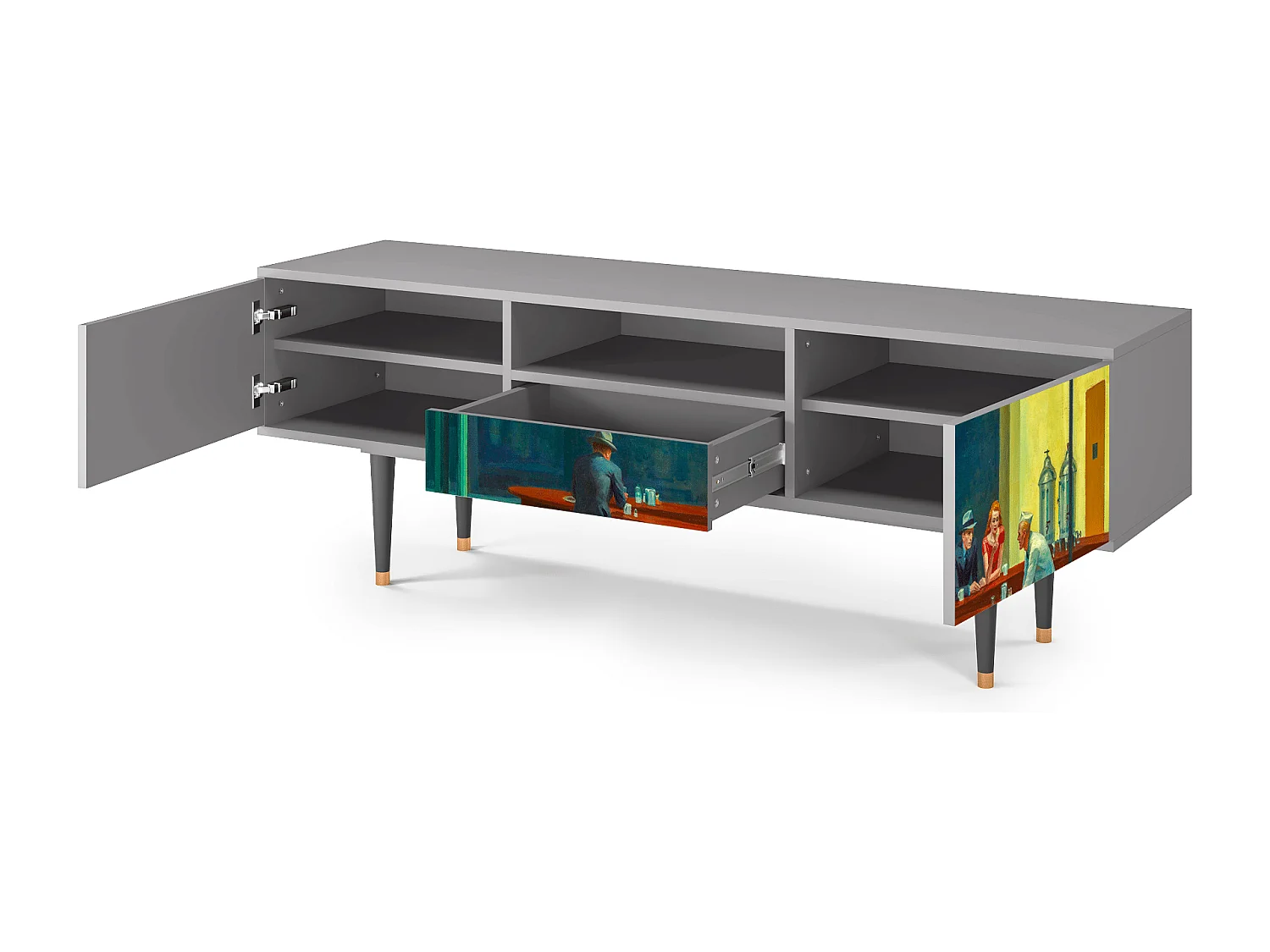 Mobile TV - 170х59х41 cm - T6 - Nighthawks by Hopper, Grigio