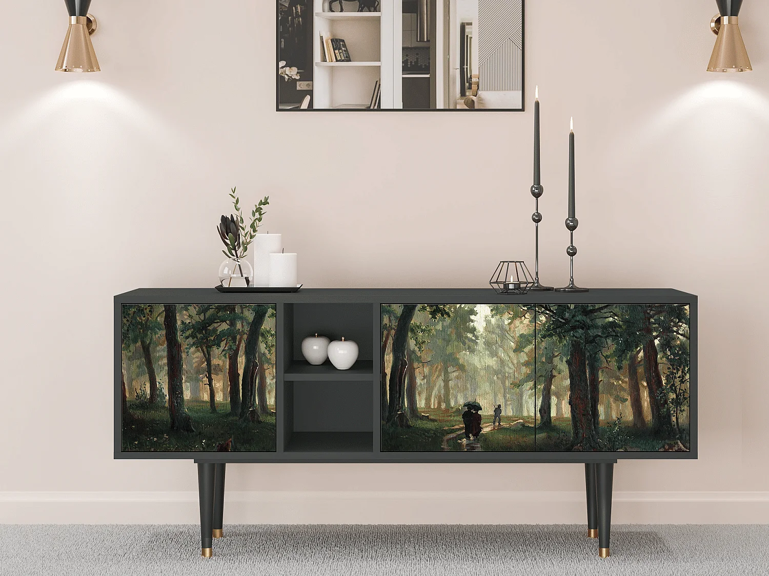 Meuble TV - 150х69х41 cm - T5 -  Rain in the Oak Forest, Anthracite
