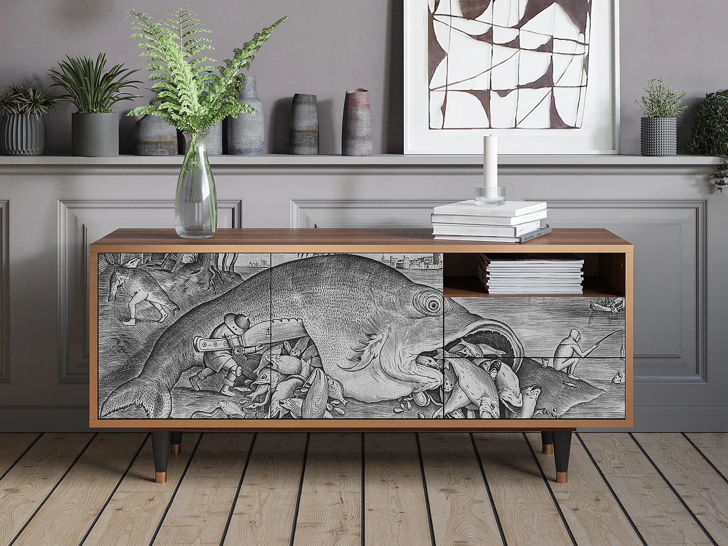 Mueble de TV - 125х56х41 cm - T7 - Big Fish Eat Little, Nogal