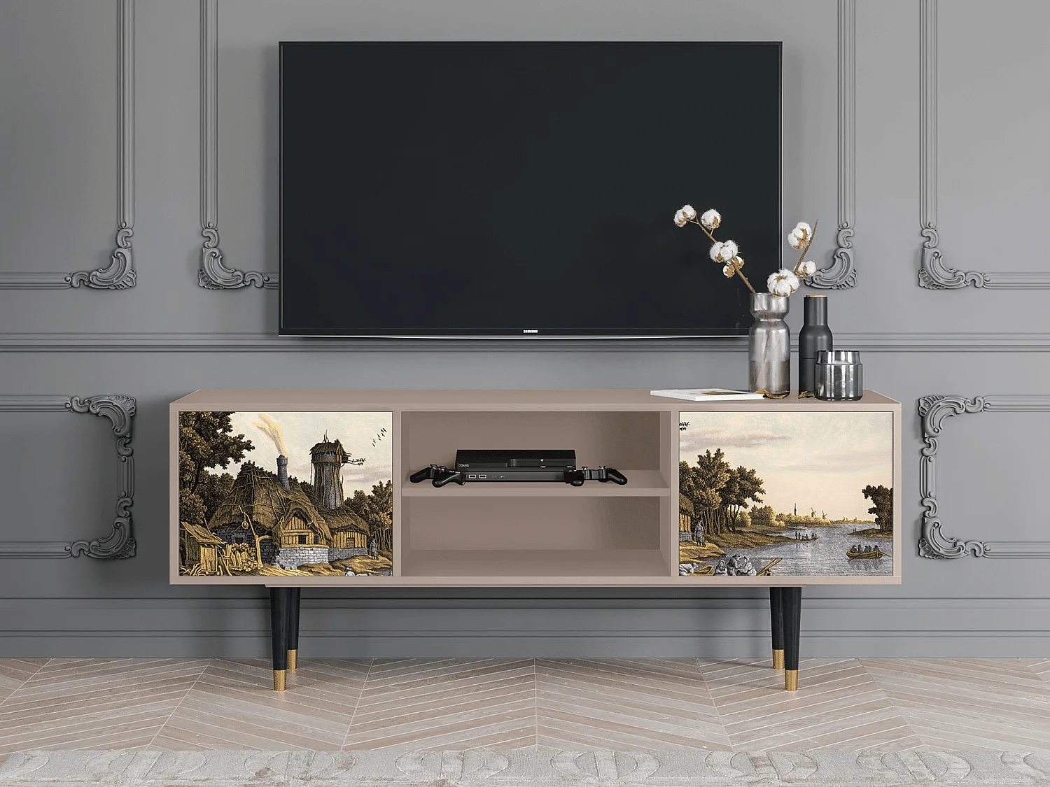 Szafka RTV - 170х69х48 cm - T2 - Mill along a River, Latte