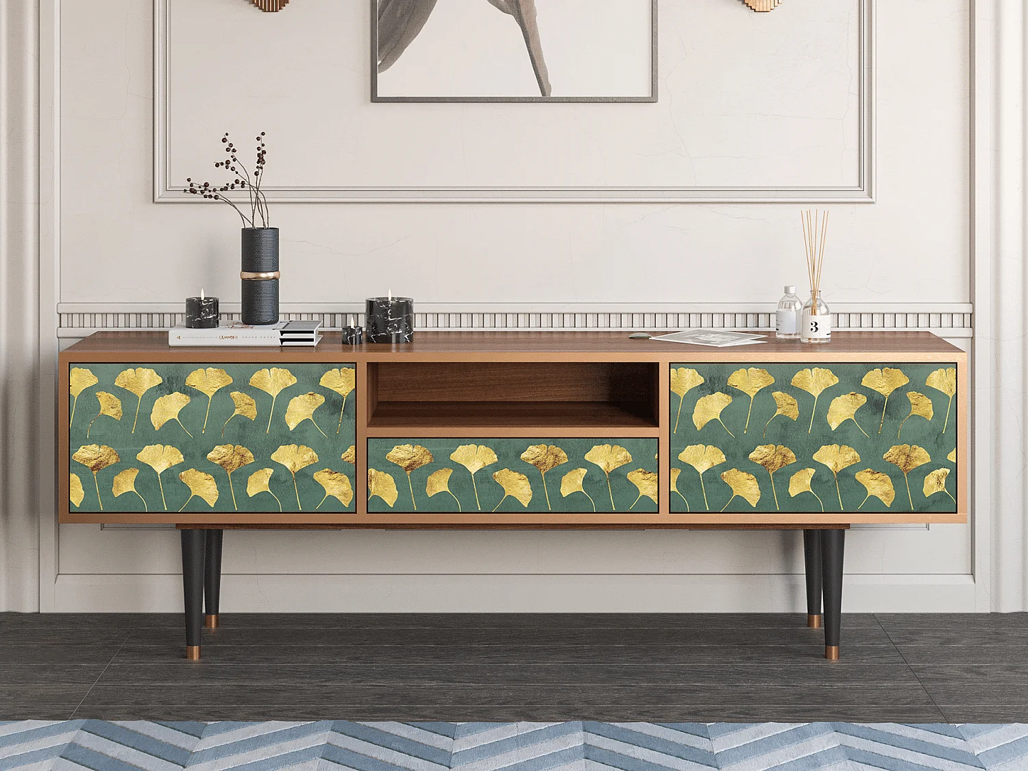 Meuble TV - 170х59х41 cm - T6 - Gingko leaves, Noyer