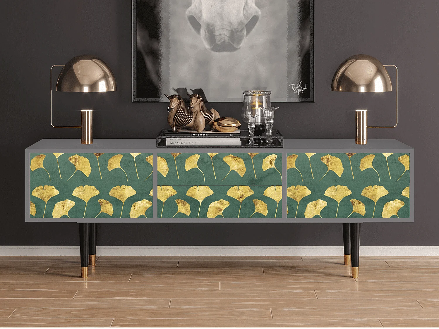 Meuble TV - 170х59х48 cm - T4 - Gingko leaves, Gris
