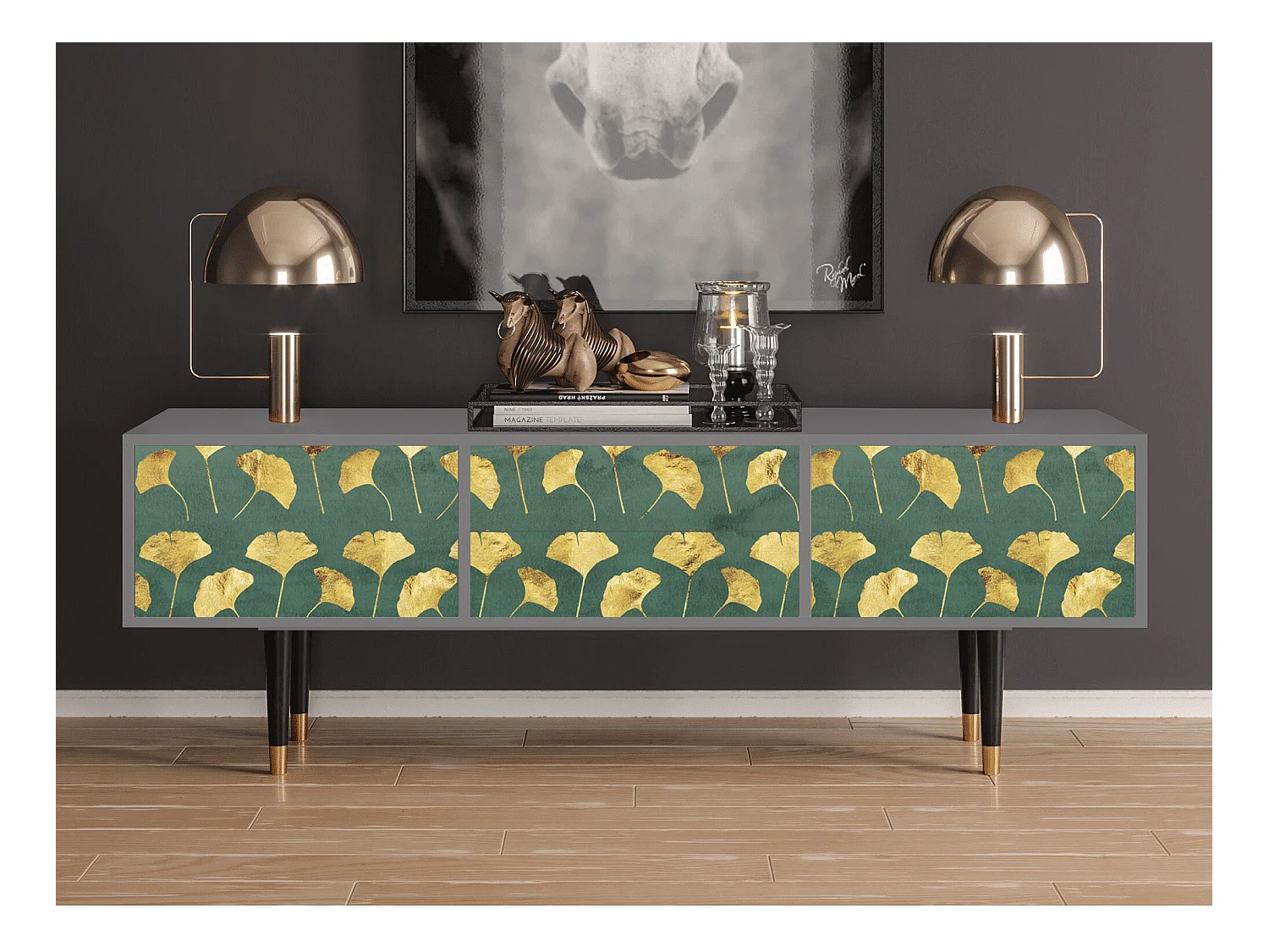 Meuble TV - 170х59х48 cm - T4 - Gingko leaves, Gris