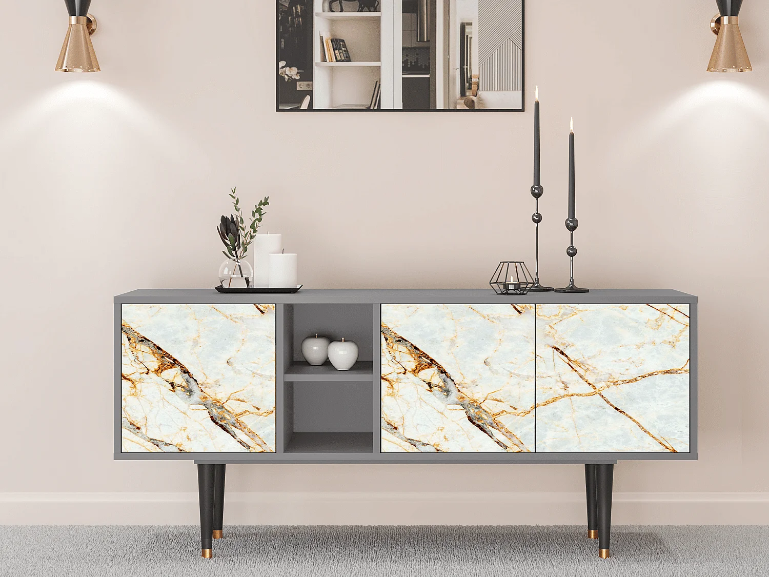 Mueble de TV - 150х69х41 cm - T5 - Areiay Marble, Cinza