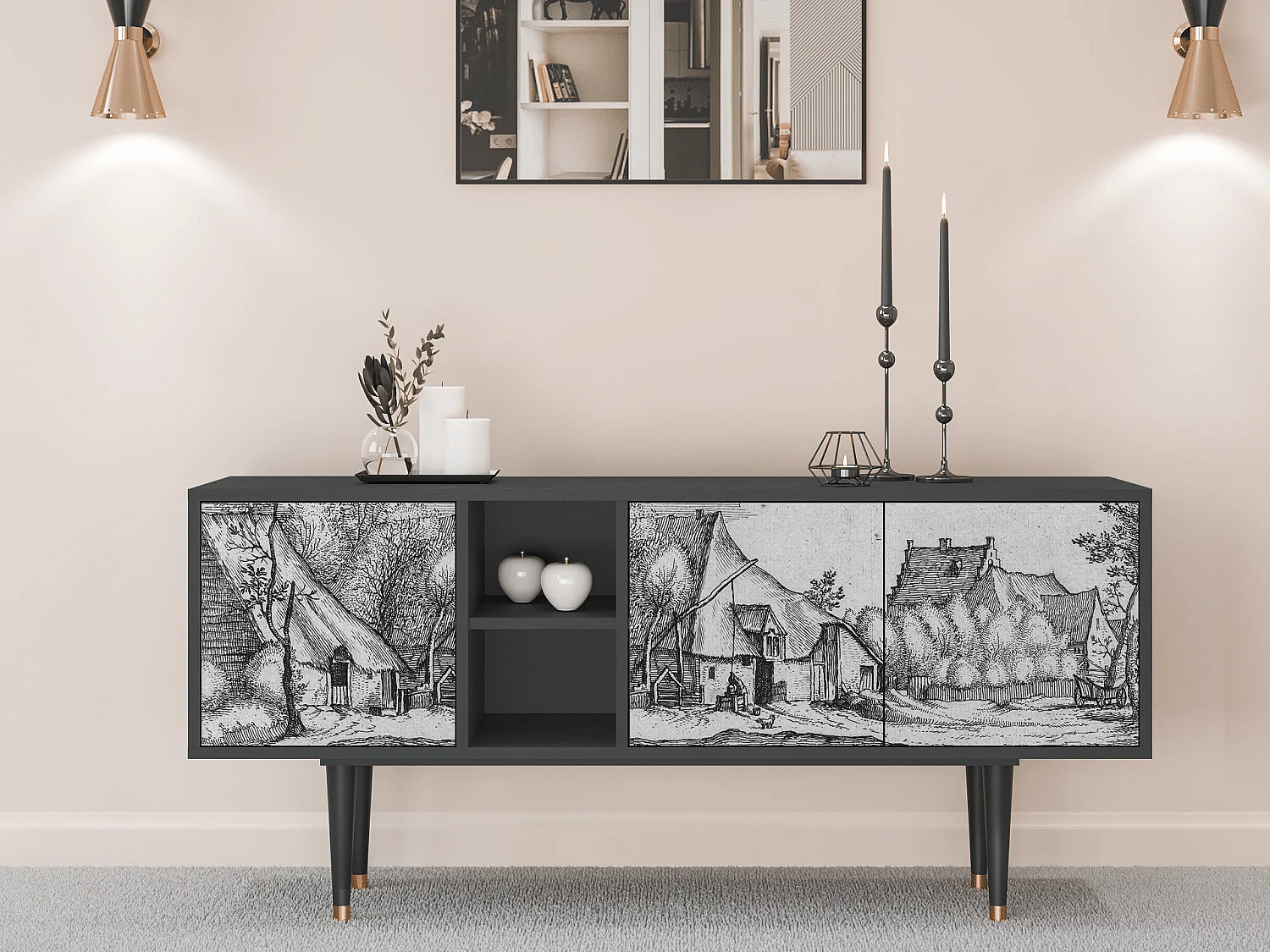 TV-meubel - 150х69х41 cm - T5 - Farms in a Village, Antraciet