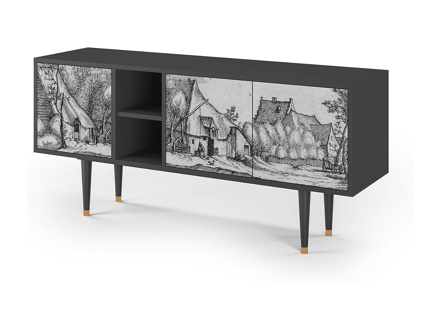 TV-meubel - 150х69х41 cm - T5 - Farms in a Village, Antraciet