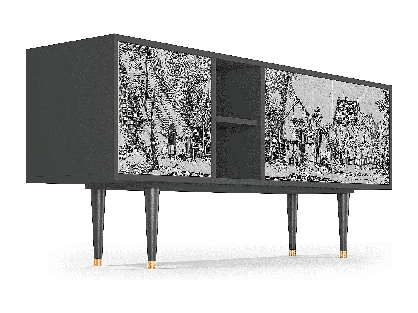 TV-meubel - 150х69х41 cm - T5 - Farms in a Village, Antraciet