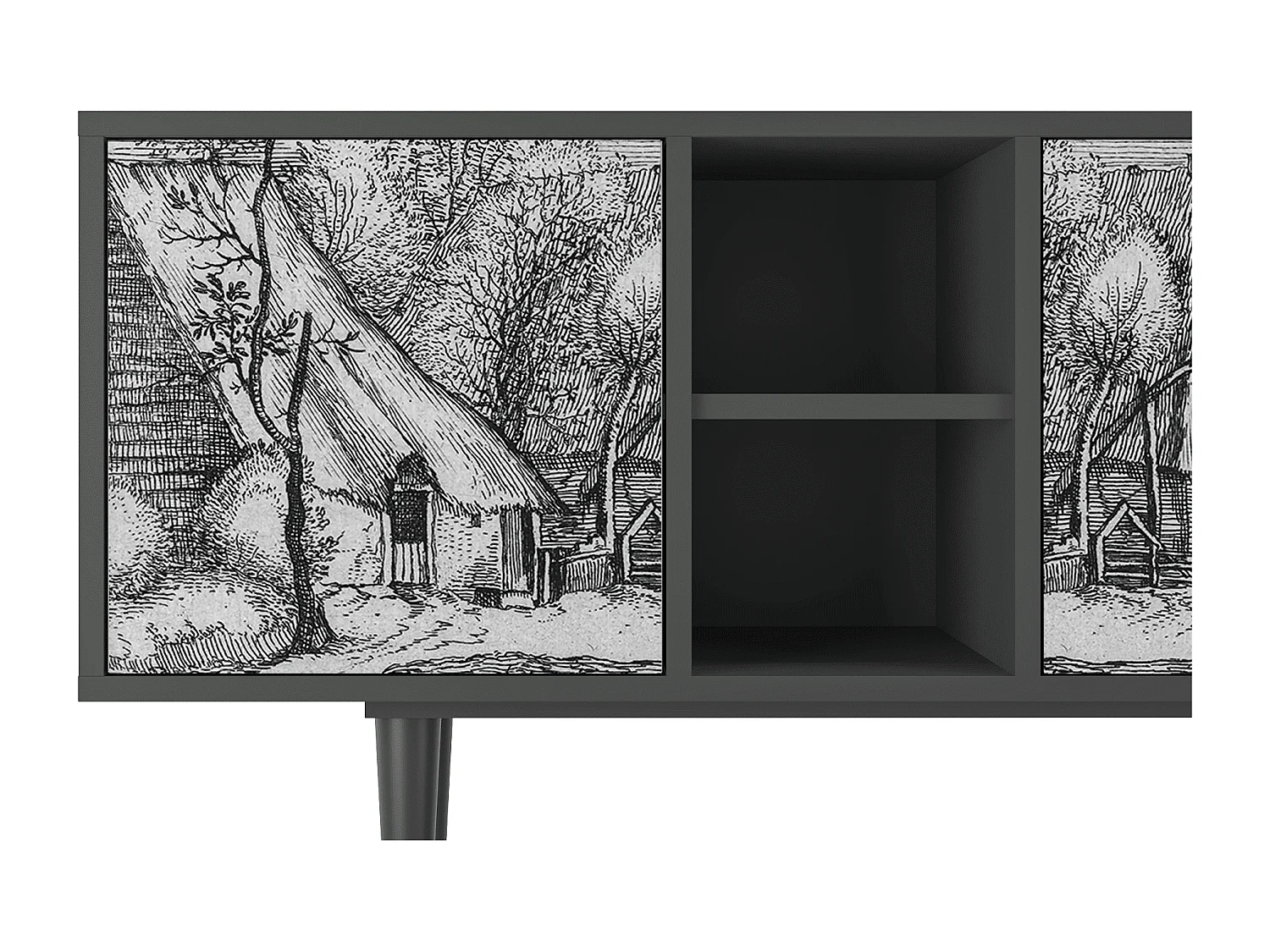 Szafka RTV - 150х69х41 cm - T5 - Farms in a Village, Antracyt