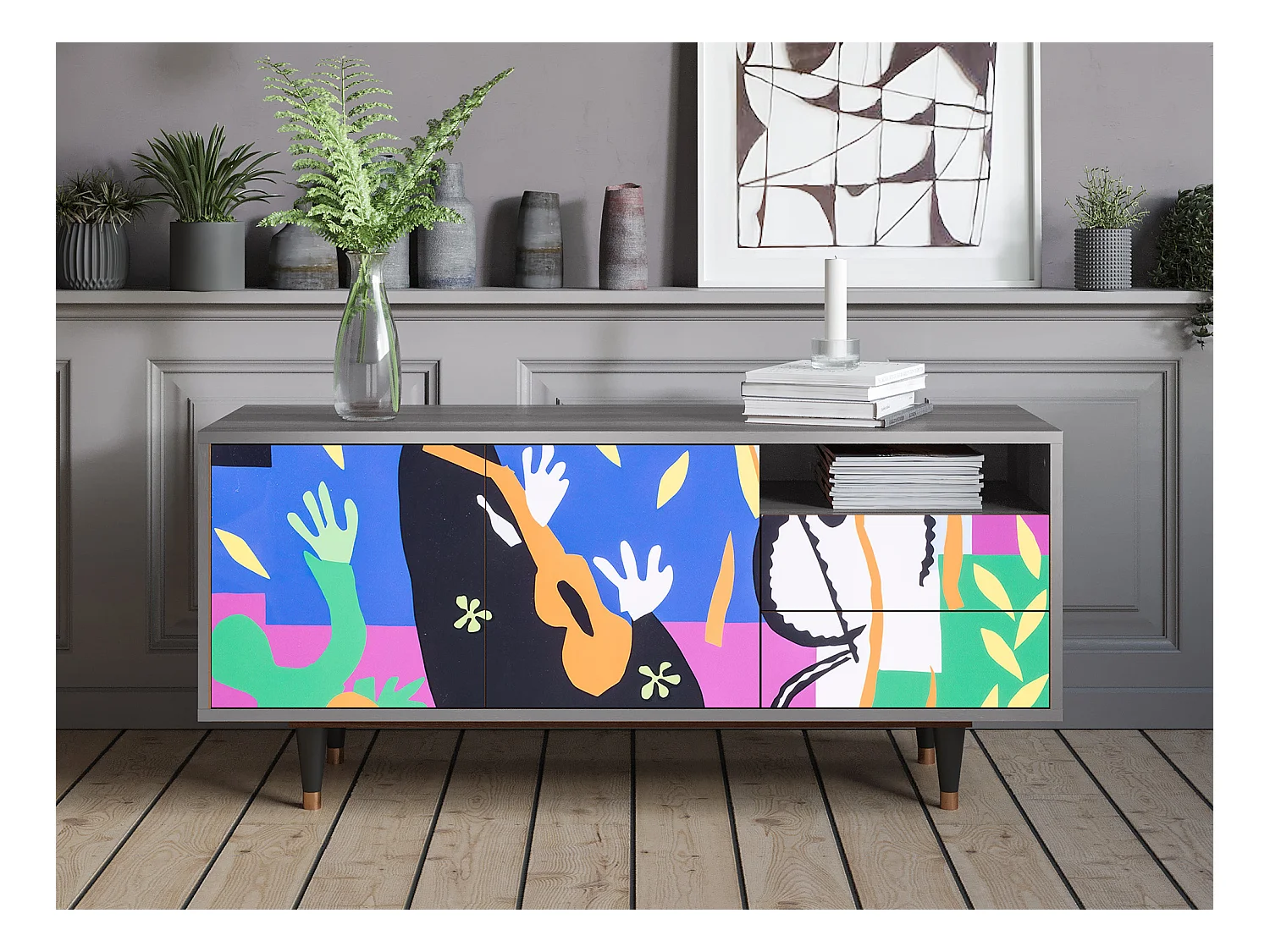 Mobile TV - 125х56х41 cm - T7 - La Tristesse du Roi, Grigio
