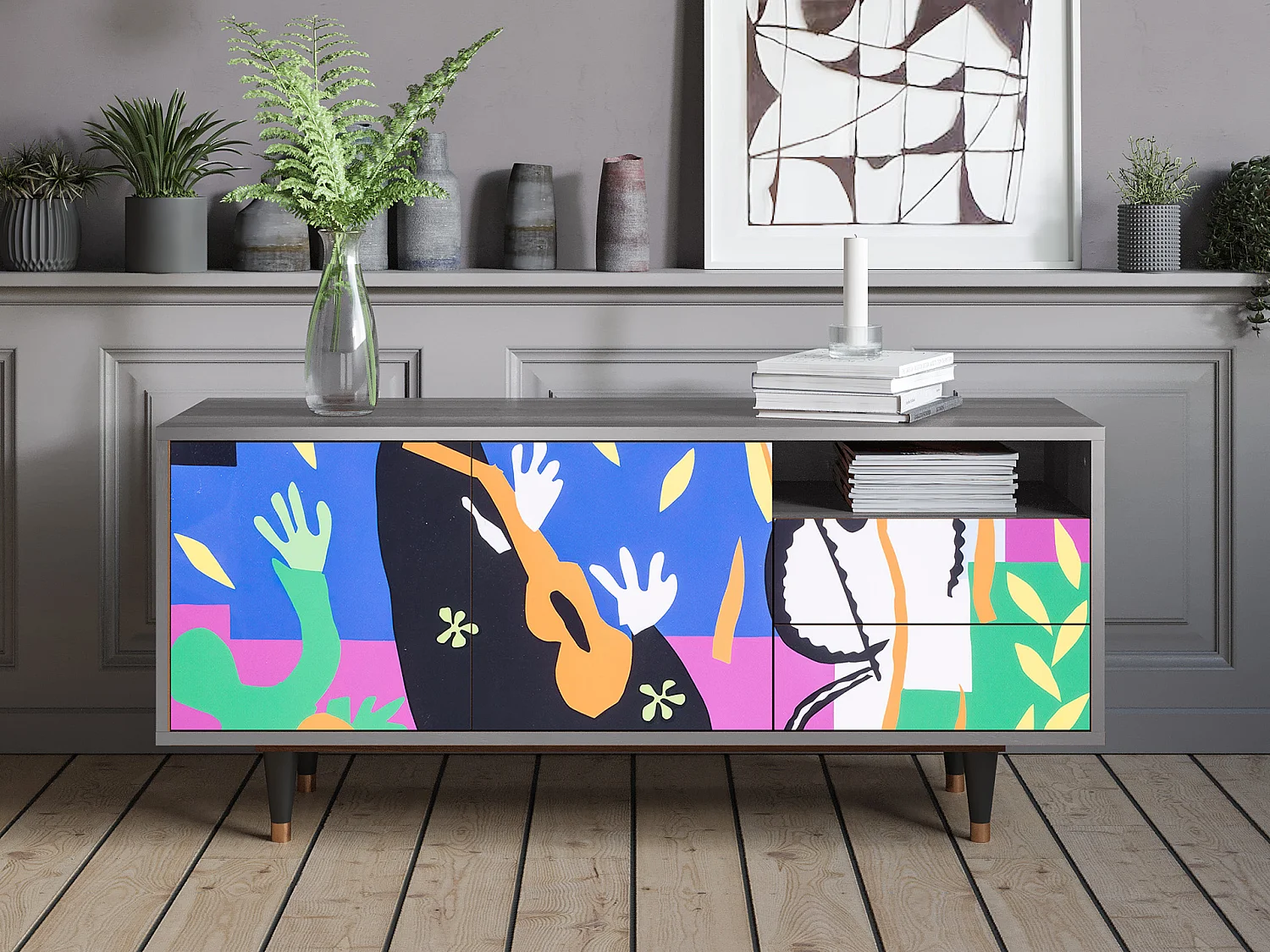 Meuble TV - 125х56х41 cm - T7 - La Tristesse du Roi, Gris