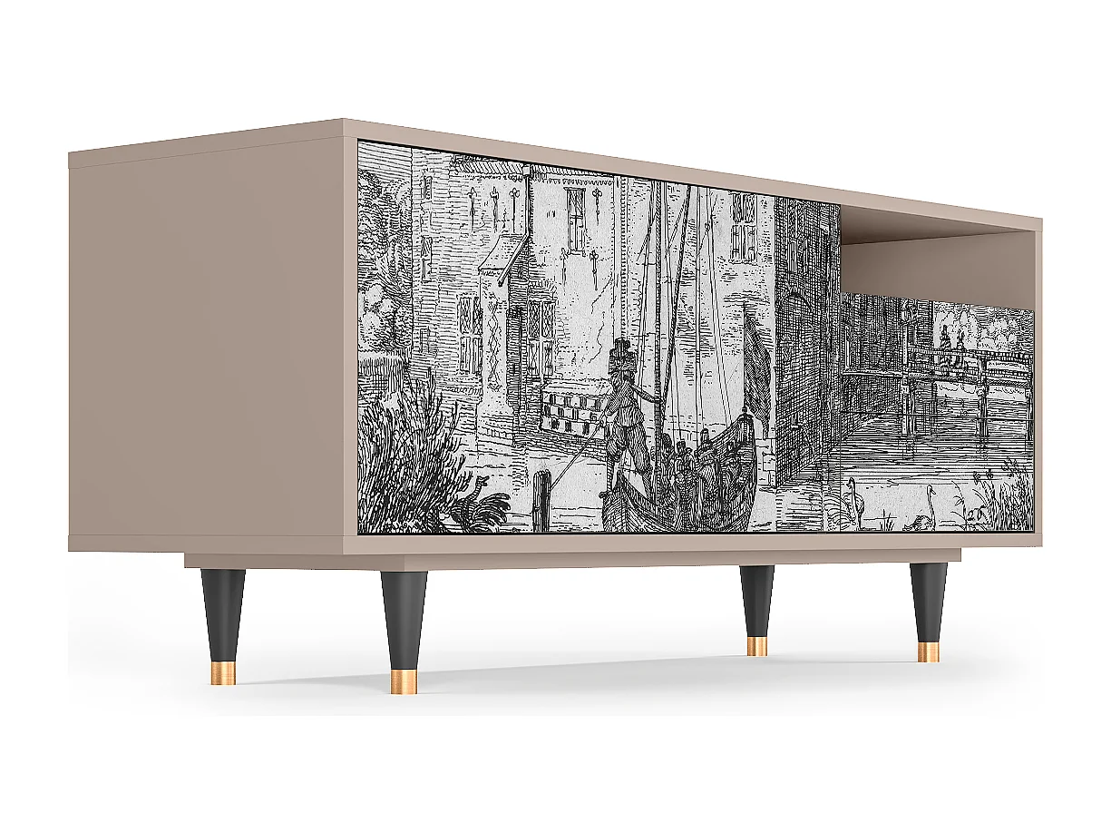 Meuble TV - 125х56х41 cm - T7 - Castle with Bridge, Latte