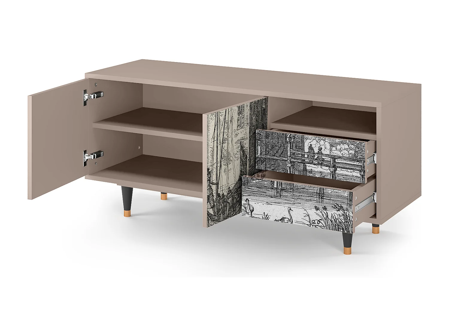 Meuble TV - 125х56х41 cm - T7 - Castle with Bridge, Latte