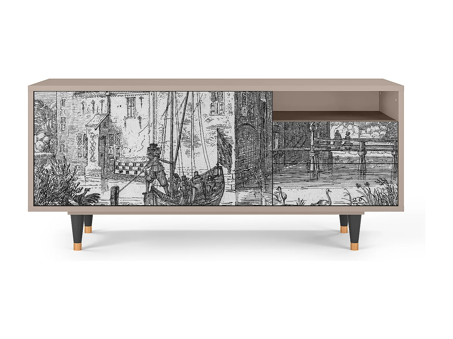 Meuble TV - 125х56х41 cm - T7 - Castle with Bridge, Latte