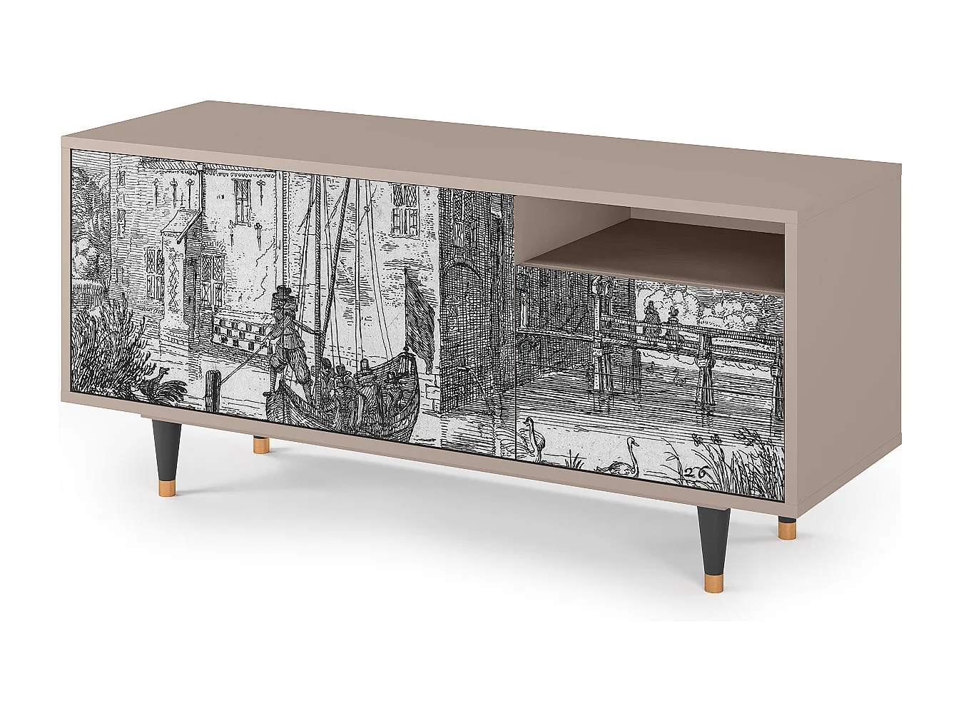 Meuble TV - 125х56х41 cm - T7 - Castle with Bridge, Latte