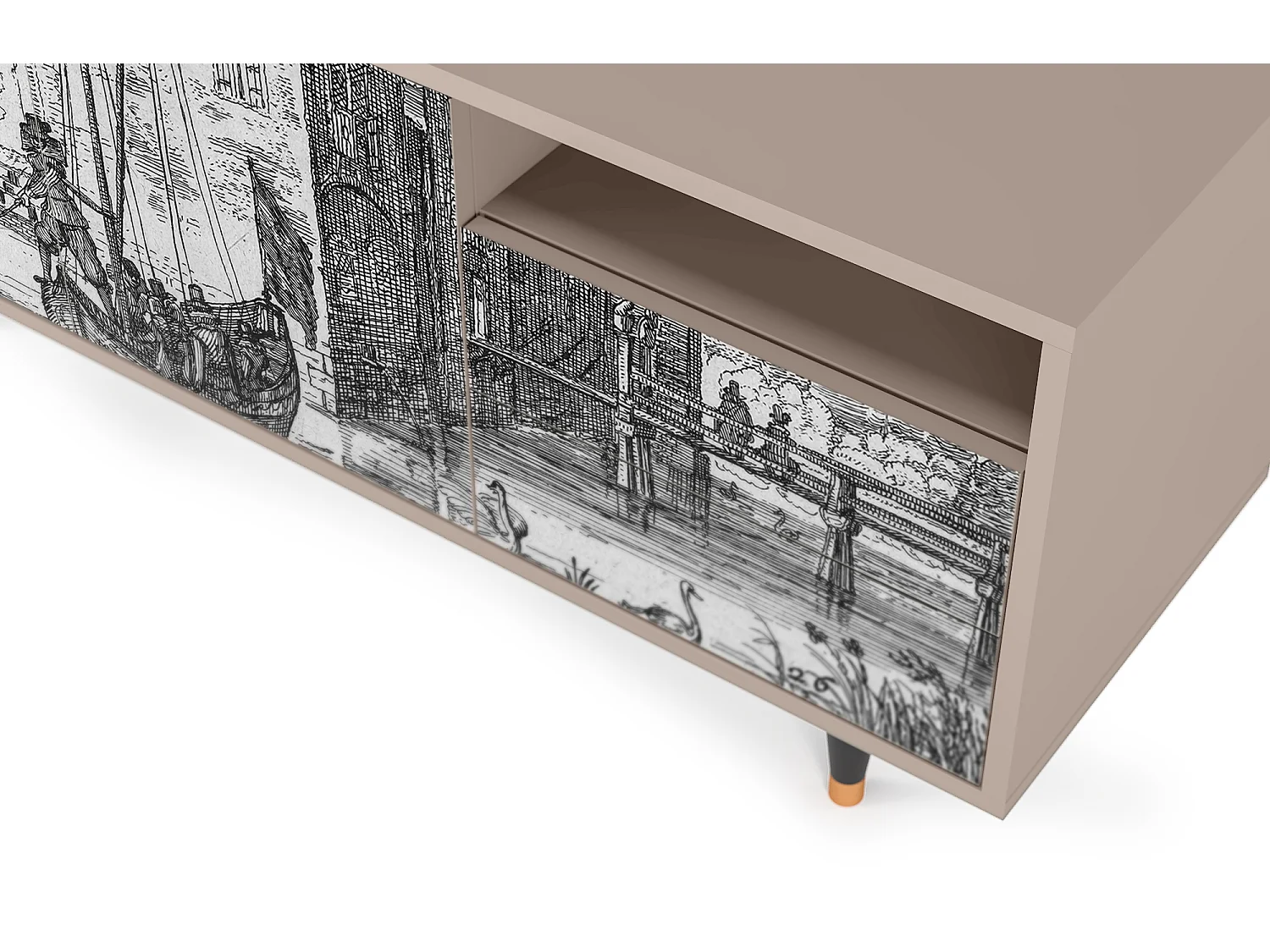 Meuble TV - 125х56х41 cm - T7 - Castle with Bridge, Latte