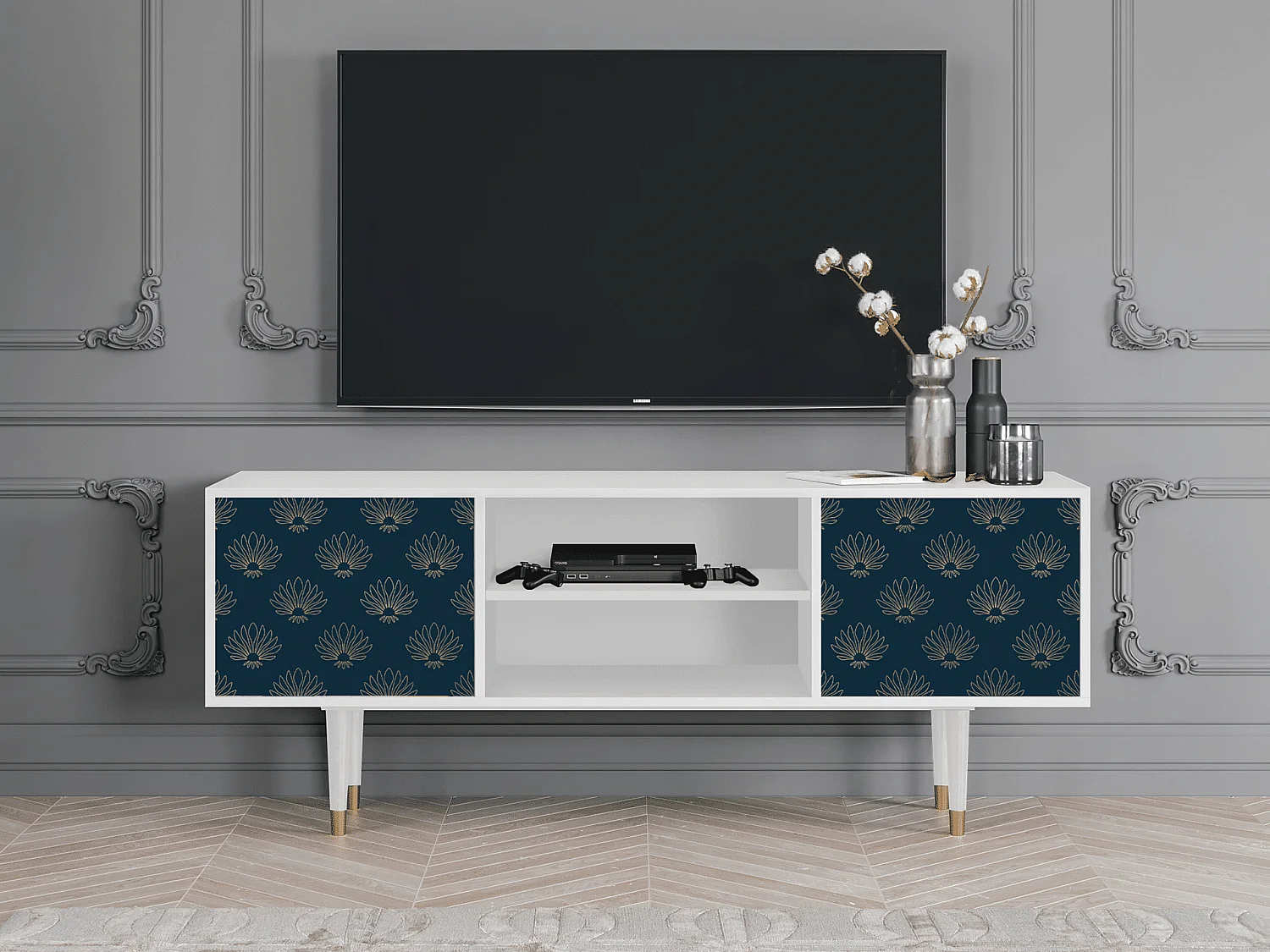 Meuble TV - 170х69х48 cm - T2 - Blue Lotus, Blanc