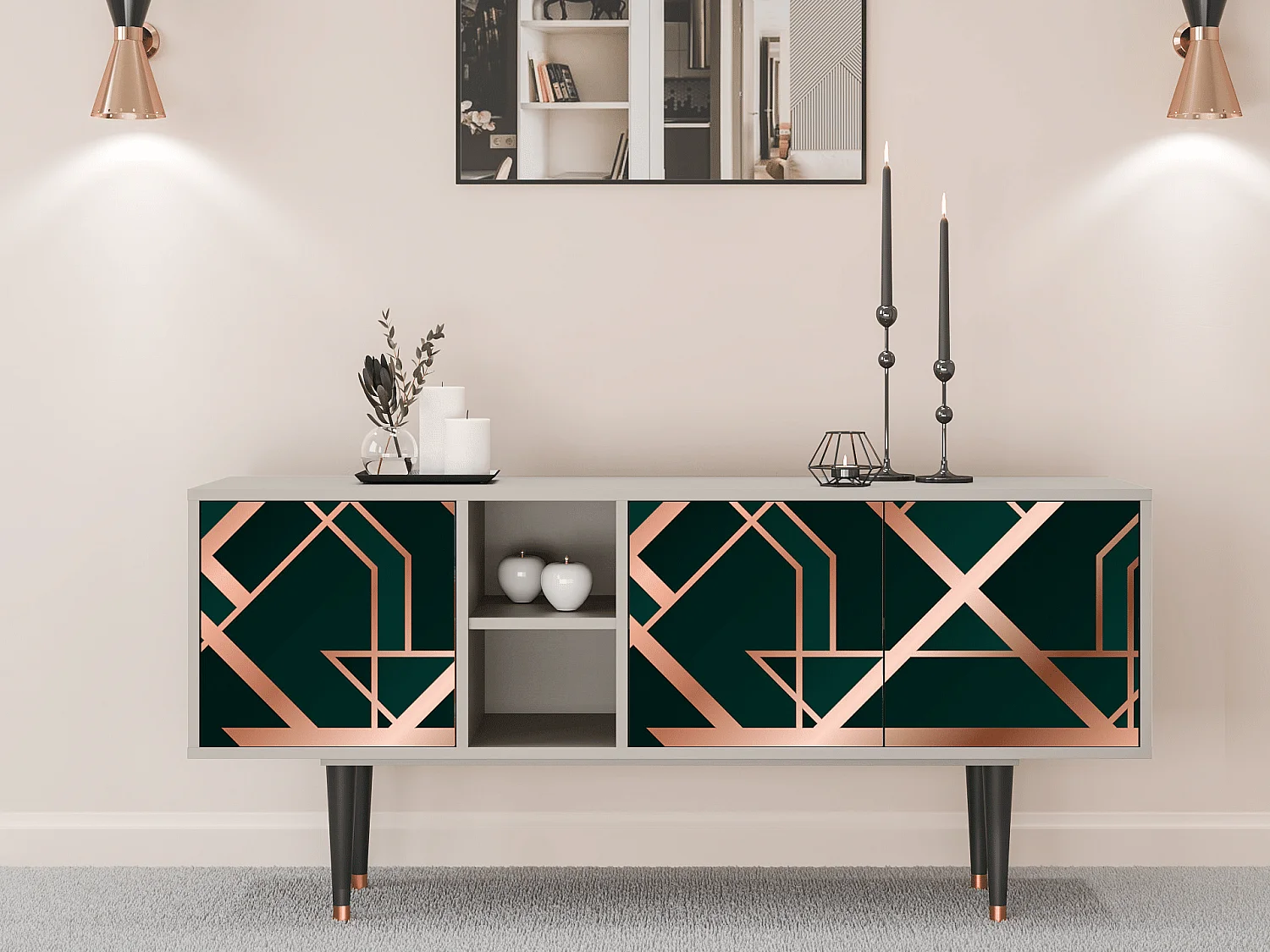 Szafka RTV - 150х69х41 cm - T5 - Emerald Gatsby, Piaskowy