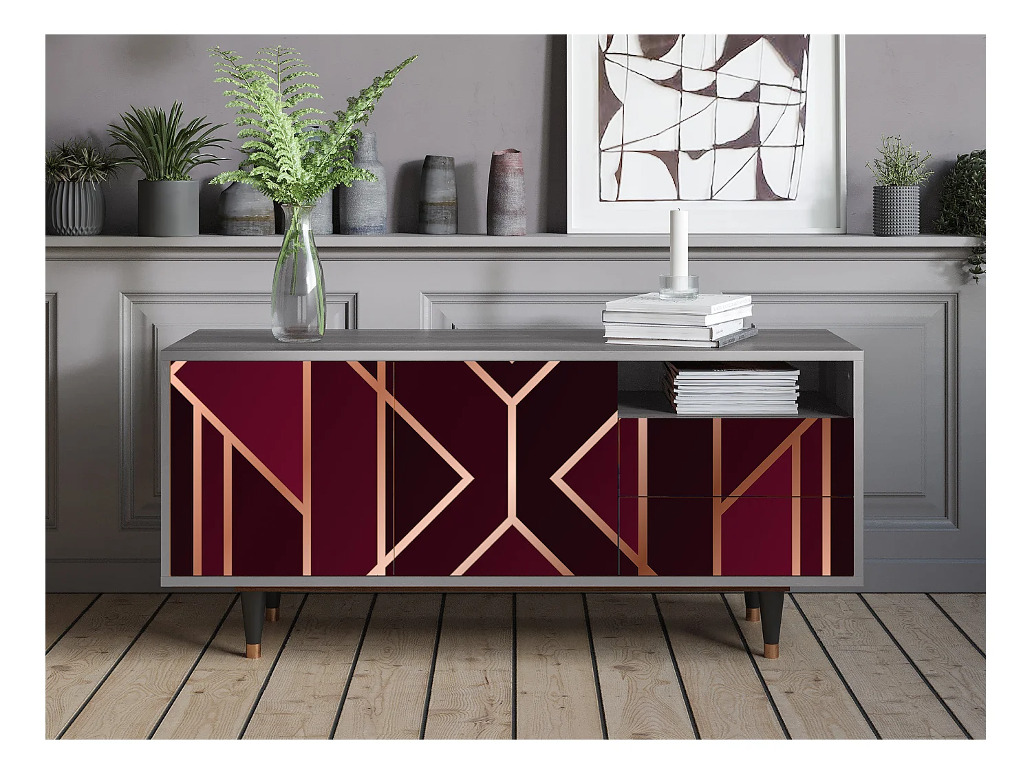 Meuble TV - 125х56х41 cm - T7 - Burgundy Jewelery, Gris