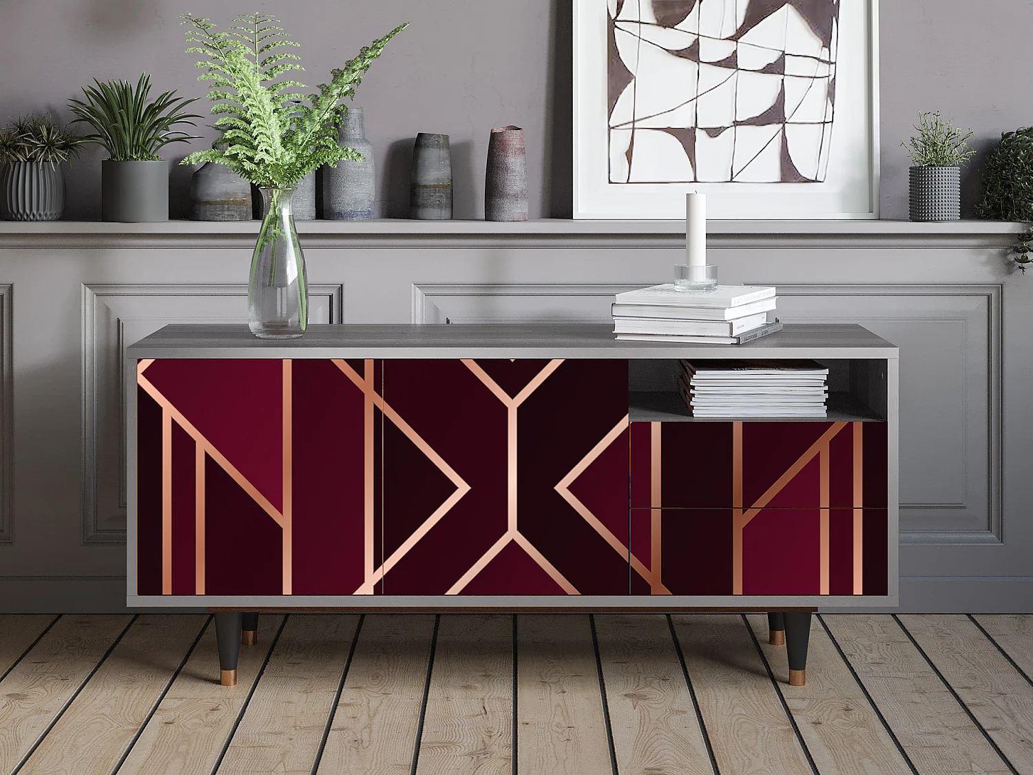 Mueble de TV - 125х56х41 cm - T7 - Burgundy Jewelery, Gris