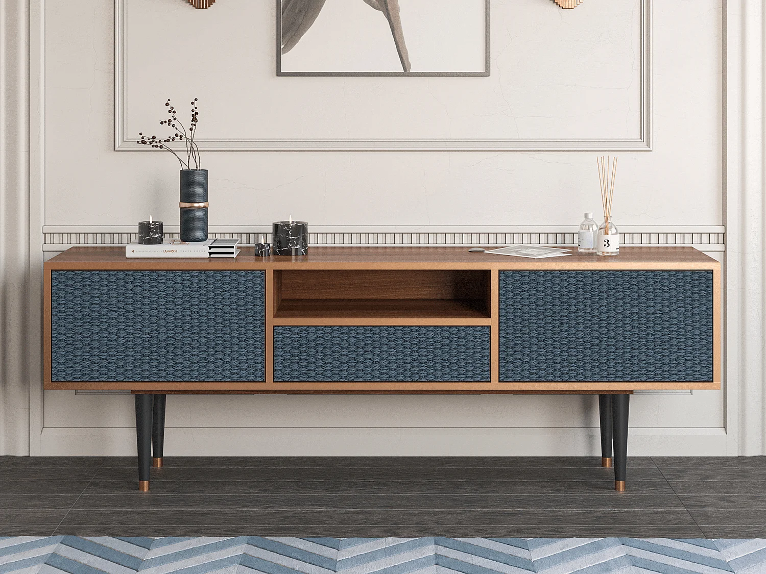 Meuble TV - 170х59х41 cm - T6 - Knitted Pattern, Noyer