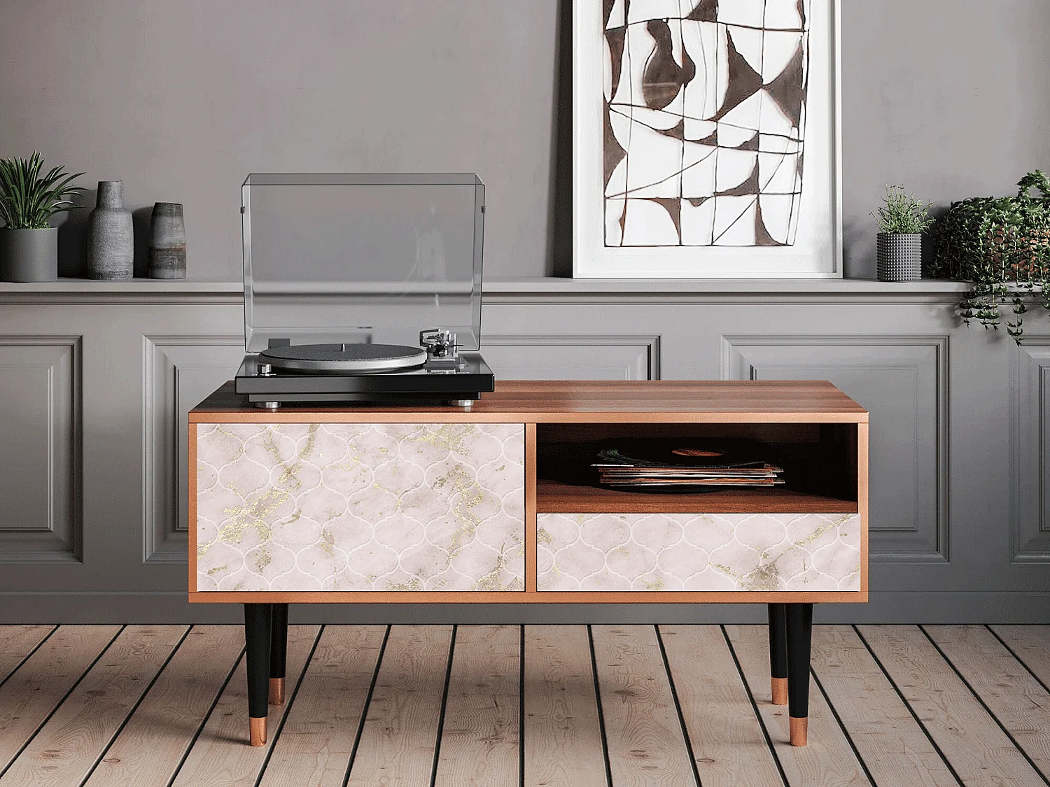 Mueble de TV - 115х59х48 cm - T3 - Dirty Roses, Nogueira