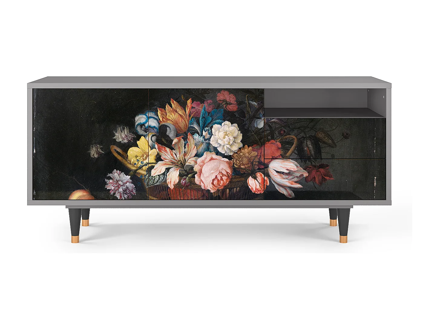 TV-Möbel - 125х56х41 cm - T7 - Still Life with Flowers, Grau