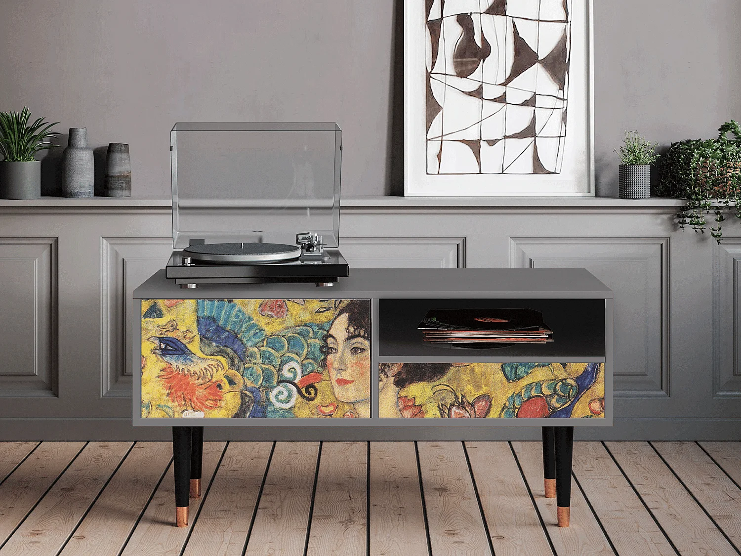 Mobile TV - 115х59х48 cm - T3 - Lady with Fan by Klimt, Grigio