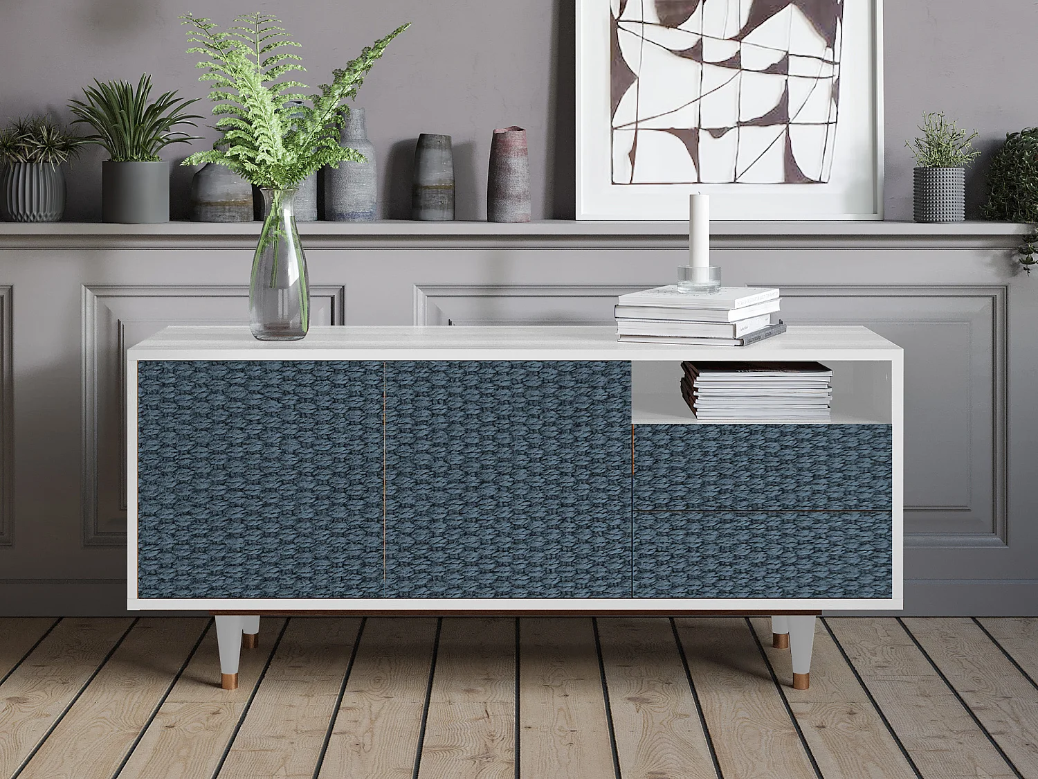 Mobile TV - 125х56х41 cm - T7 - Knitted Pattern, Bianco