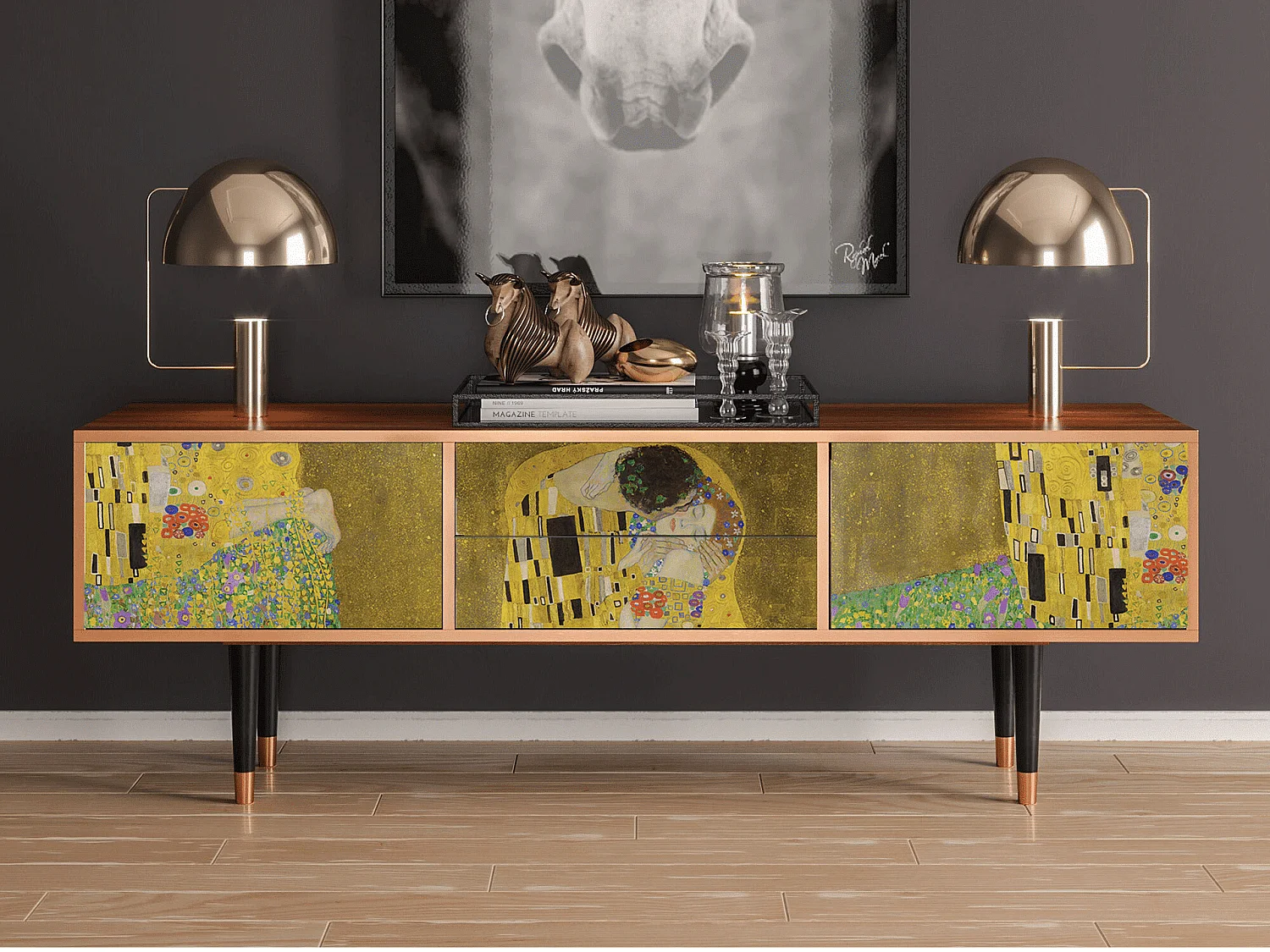 Mueble de TV - 170х59х48 cm - T4 - The Kiss by Klimt , Nogal