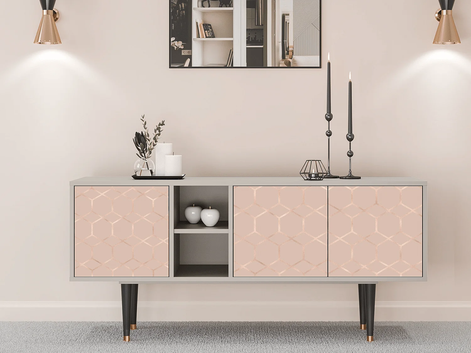 TV-Möbel - 150х69х41 cm - T5 - Rose Honeycomb, Sand