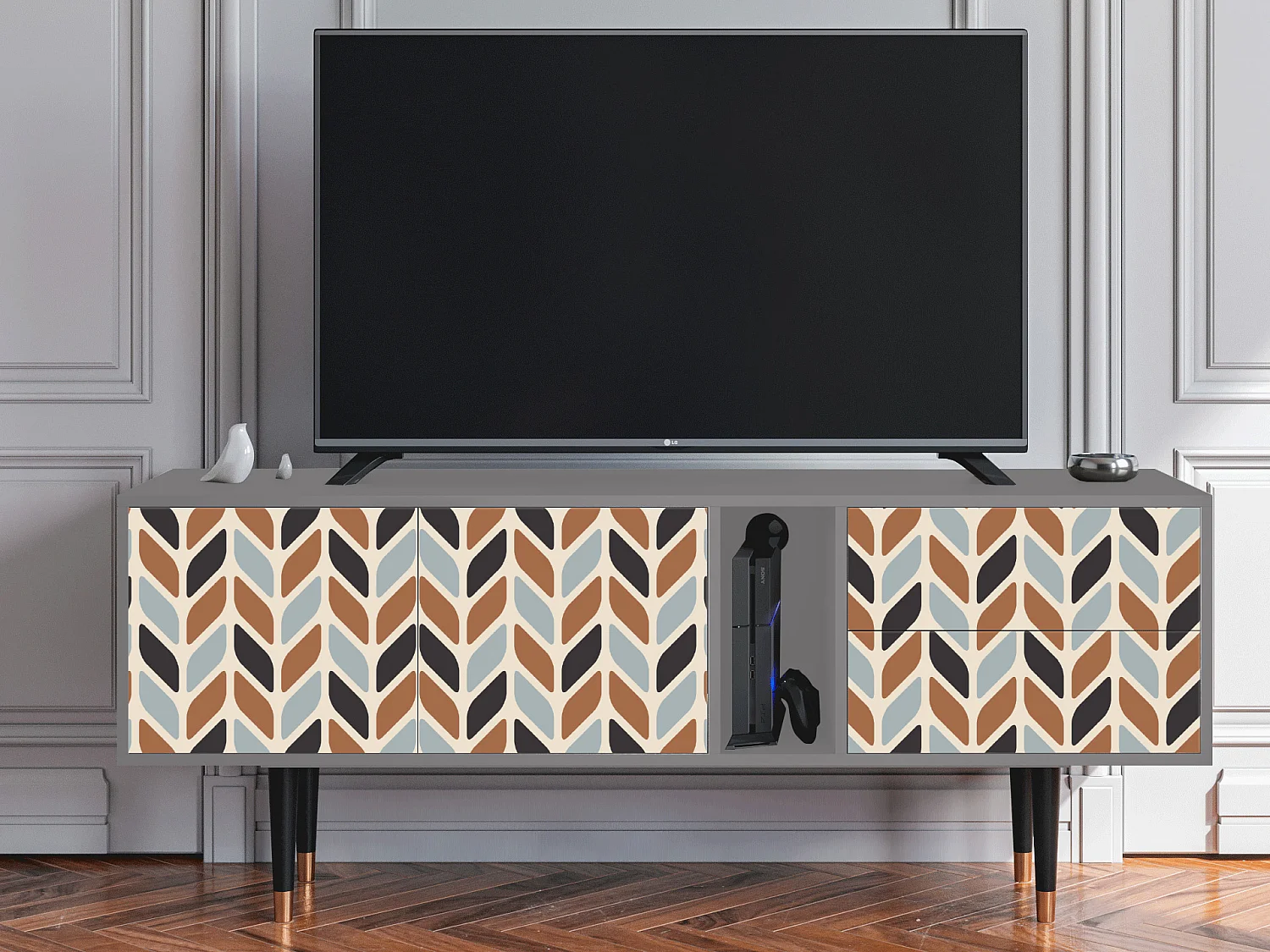 Mueble de TV - 170х69х48 cm - T1 - Beige Laure, Gris