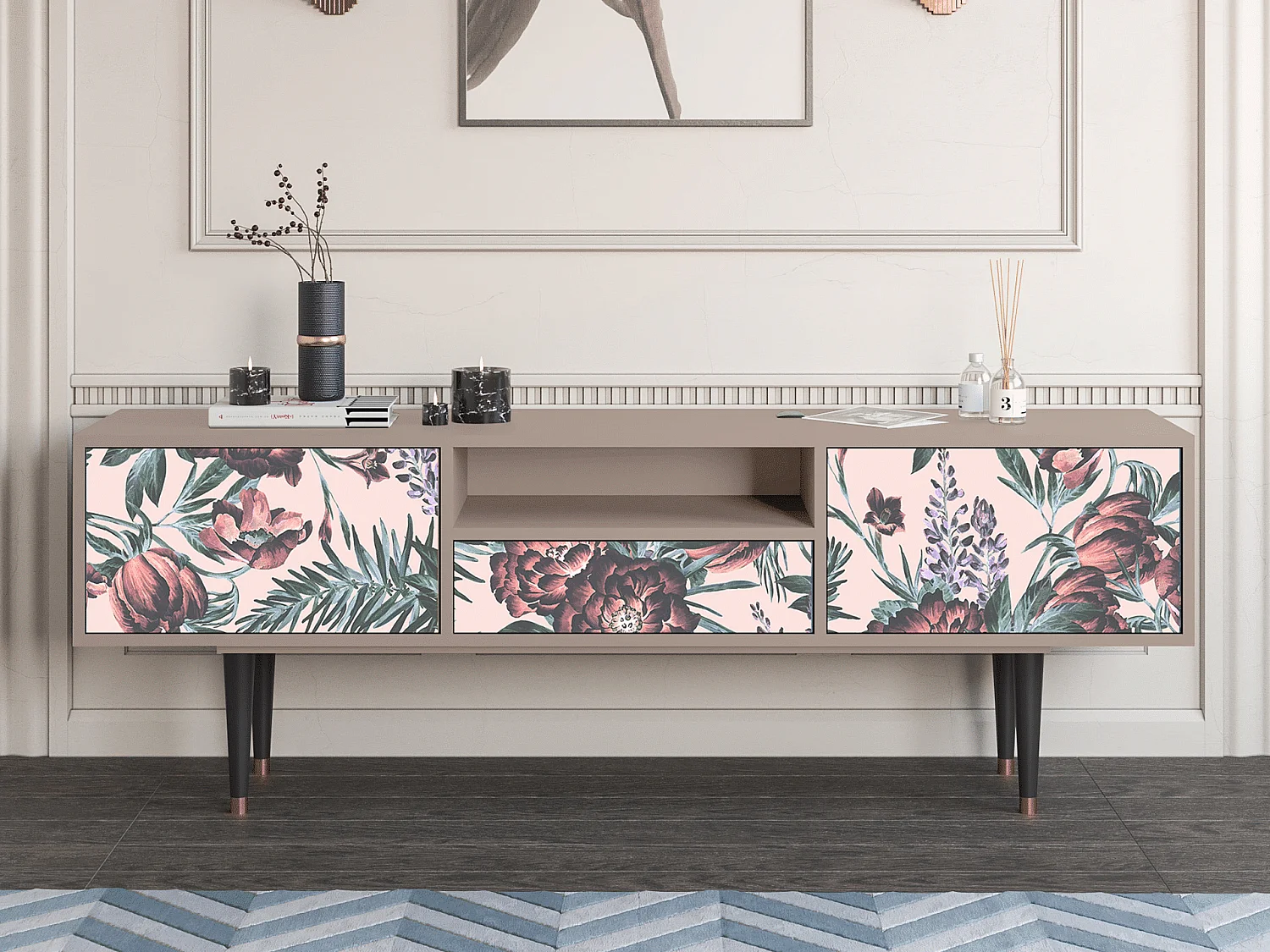 TV-meubel - 170х59х41 cm - T6 - Peach Peonies, Latte