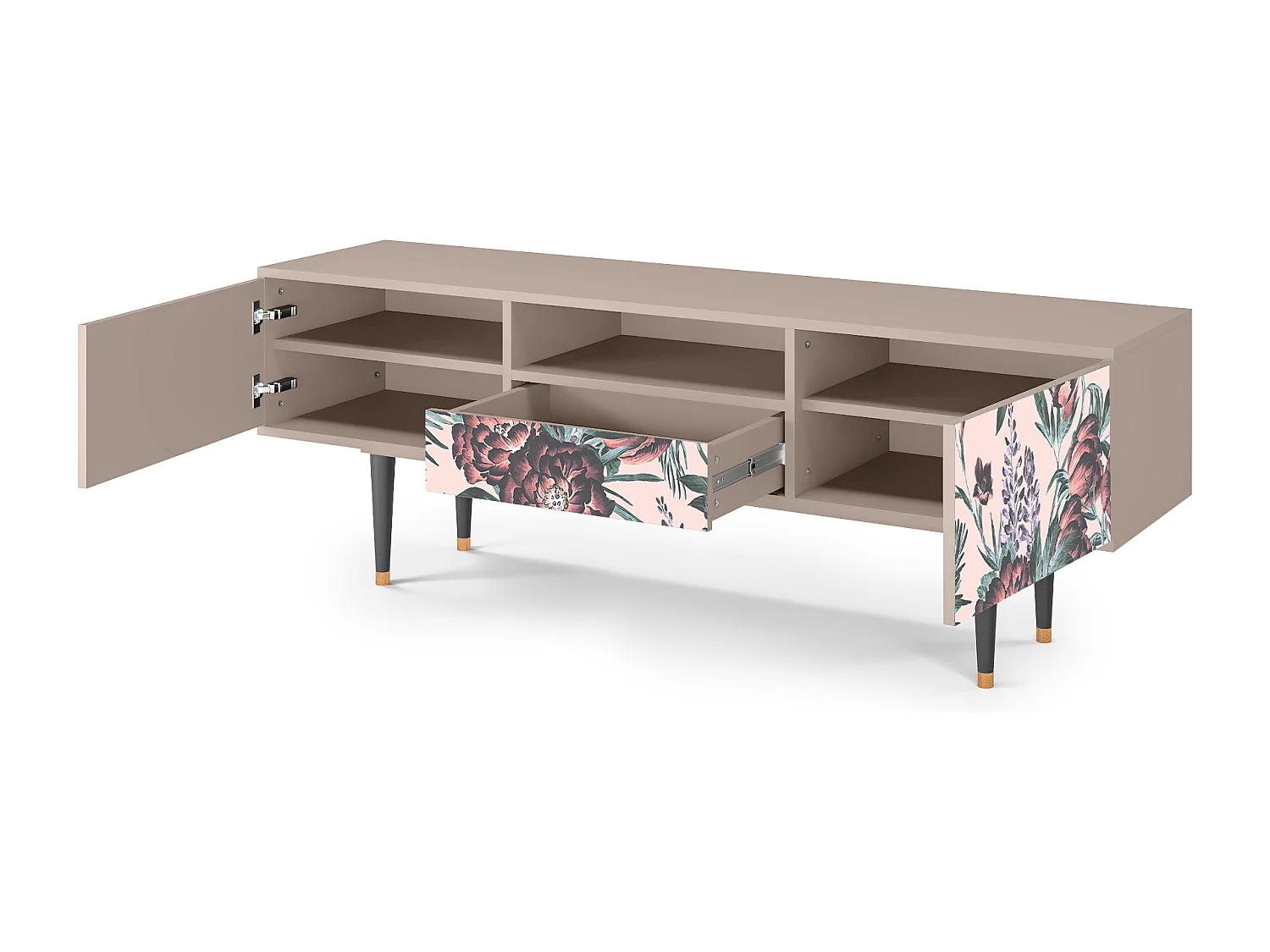 Meuble TV - 170х59х41 cm - T6 - Peach Peonies, Latte