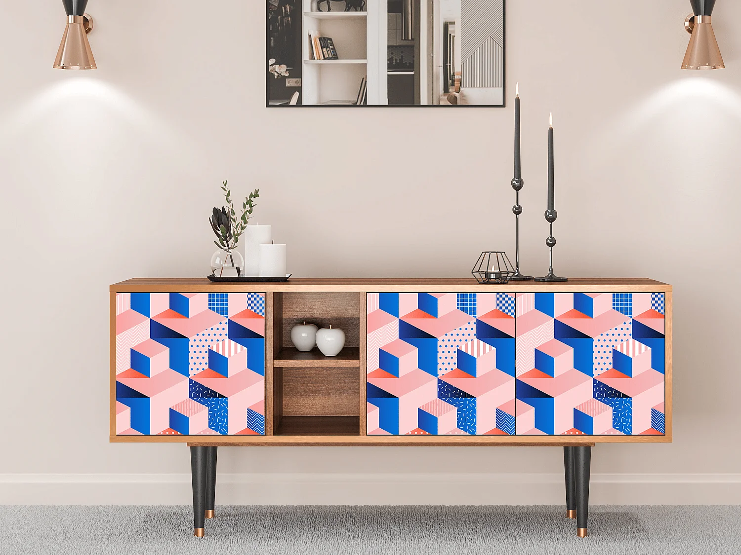 TV-Möbel - 150х69х41 cm - T5 - Pinky Squares, Walnuss