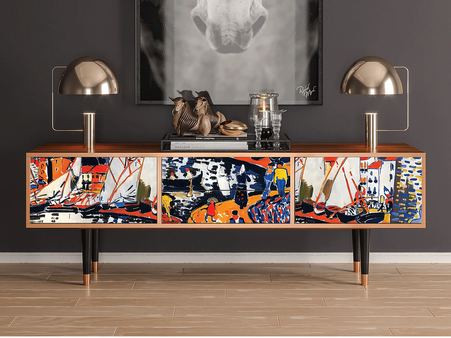 Meuble TV - 170х59х48 cm - T4 - Le Séchage des voiles , Noyer