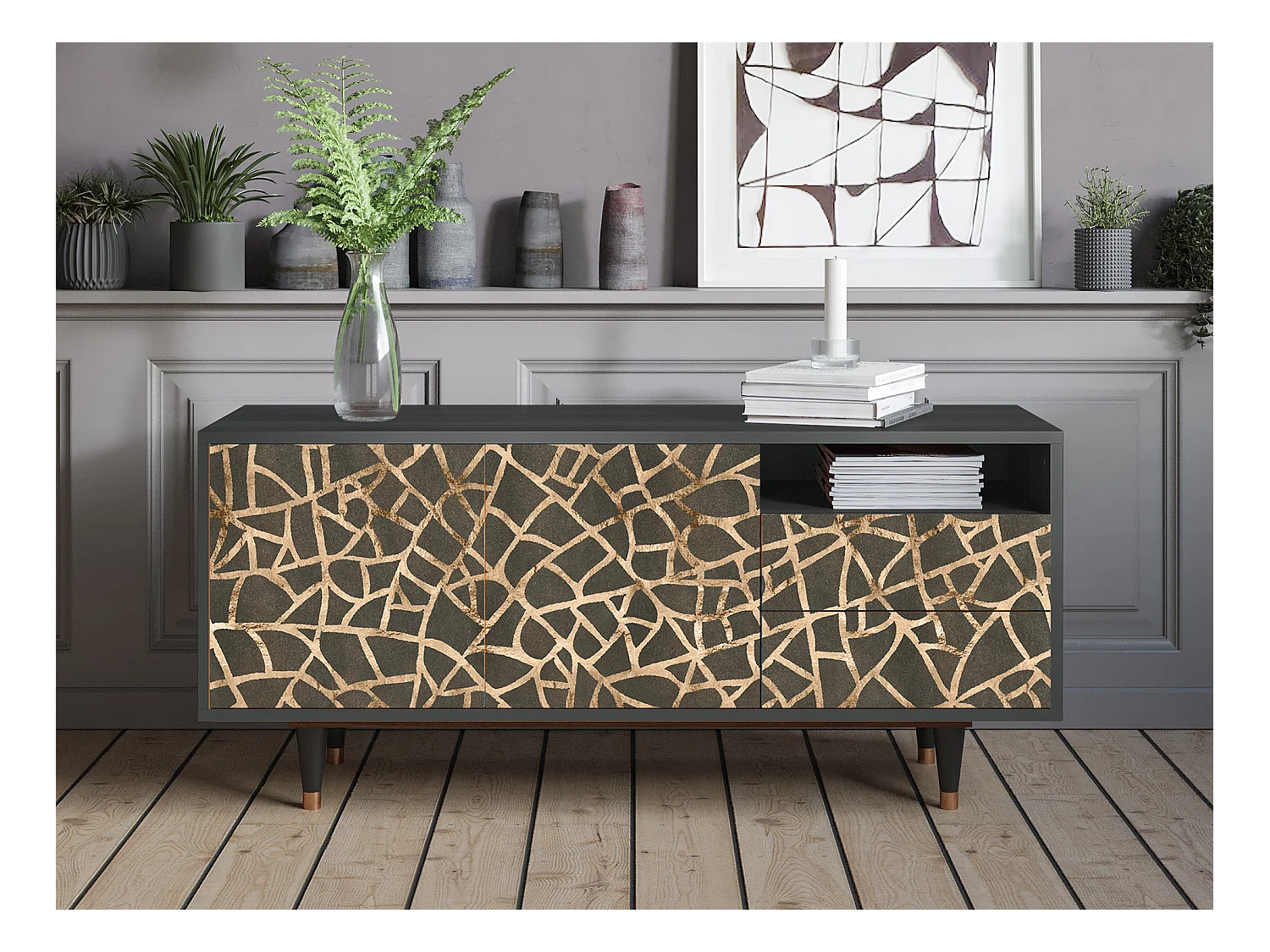 Szafka RTV - 125х56х41 cm - T7 - Enlarged Leaf, Antracyt
