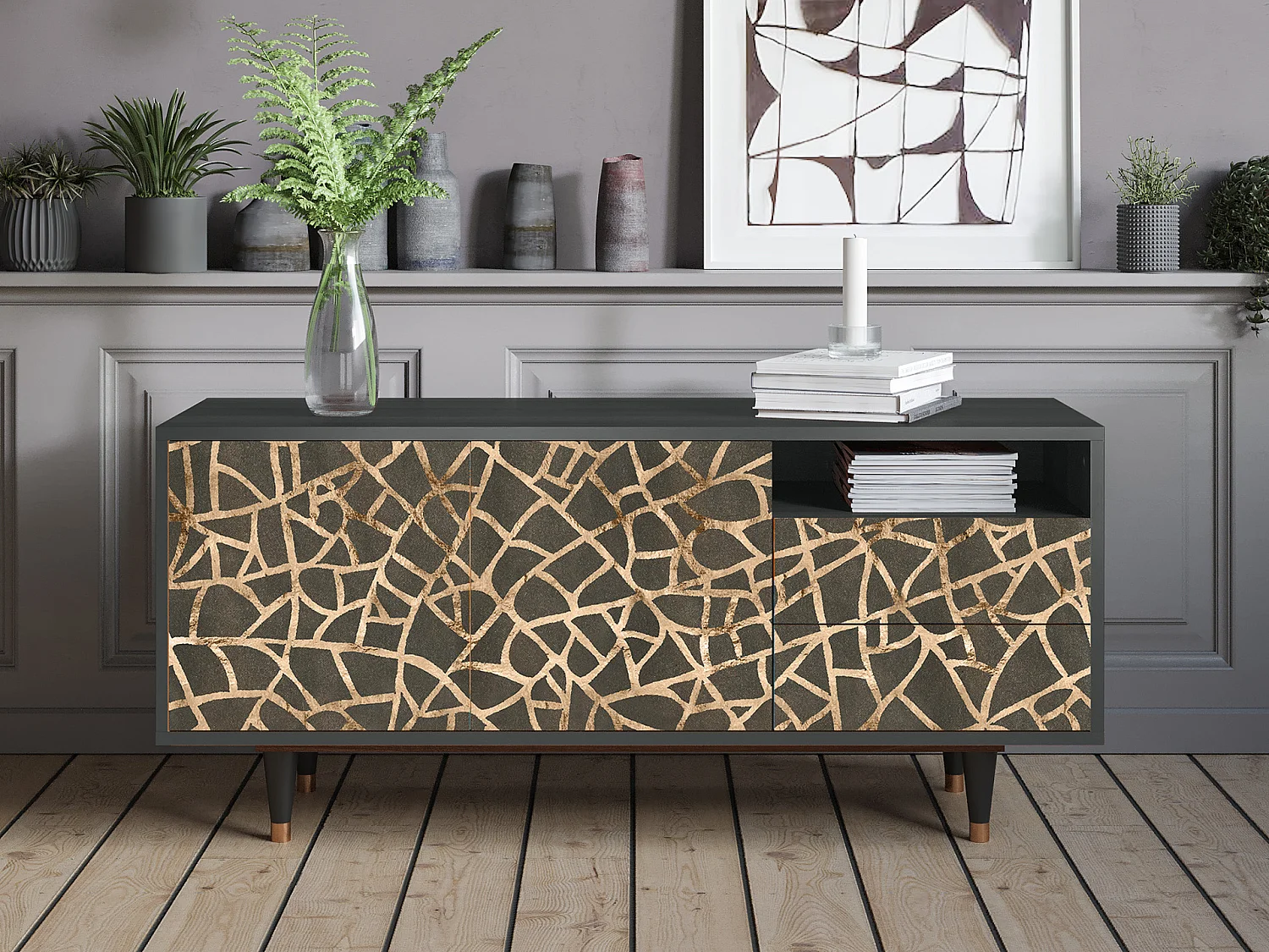 TV-meubel - 125х56х41 cm - T7 - Enlarged Leaf, Antraciet