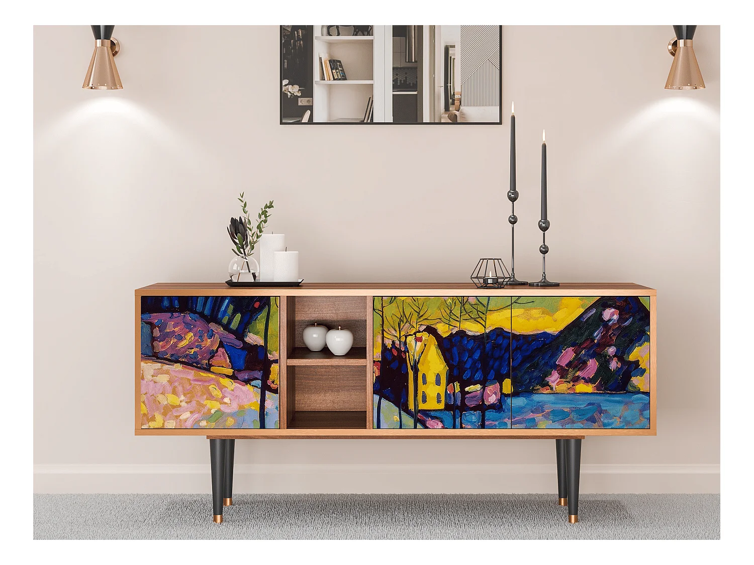 Meuble TV - 150х69х41 cm - T5 - Winter Landscape, Noyer