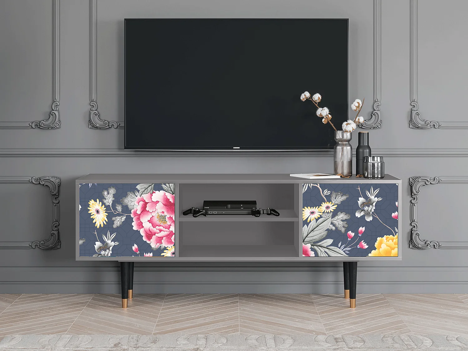 Meuble TV - 170х69х48 cm - T2 - Dark Flower Bed, Gris