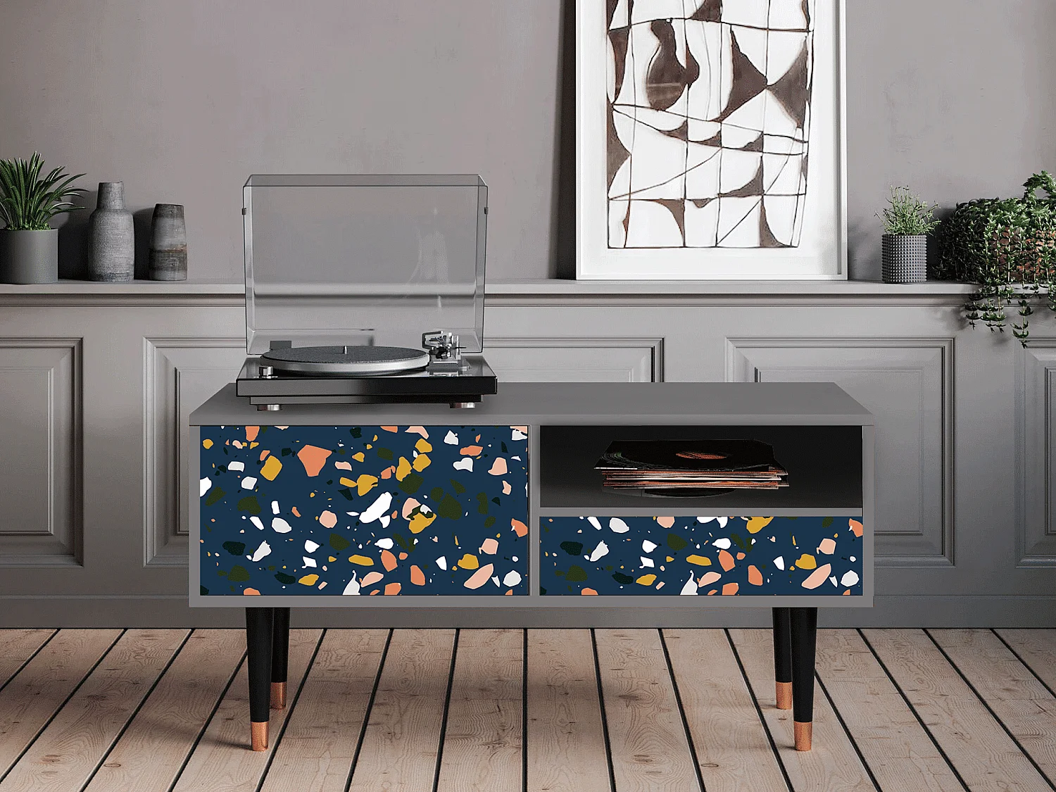 Meuble TV - 115х59х48 cm - T3 - Night Sky Langhterns, Gris