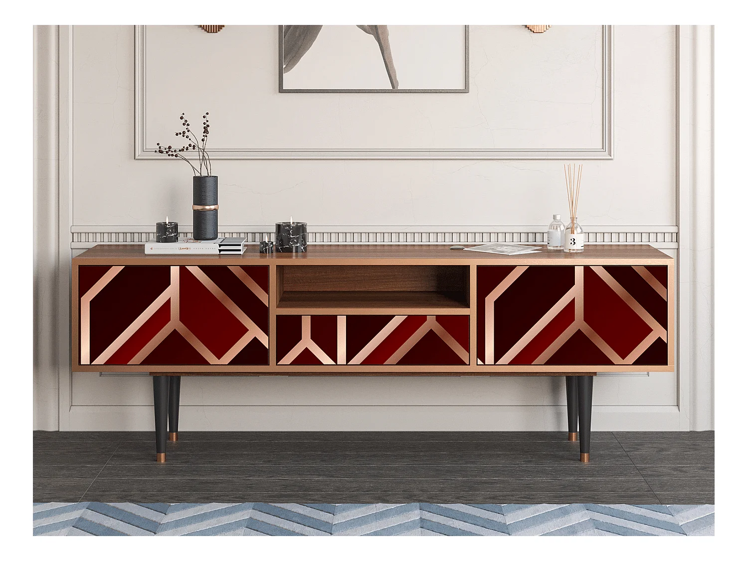 Meuble TV - 170х59х41 cm - T6 - Velvet 1920's, Noyer