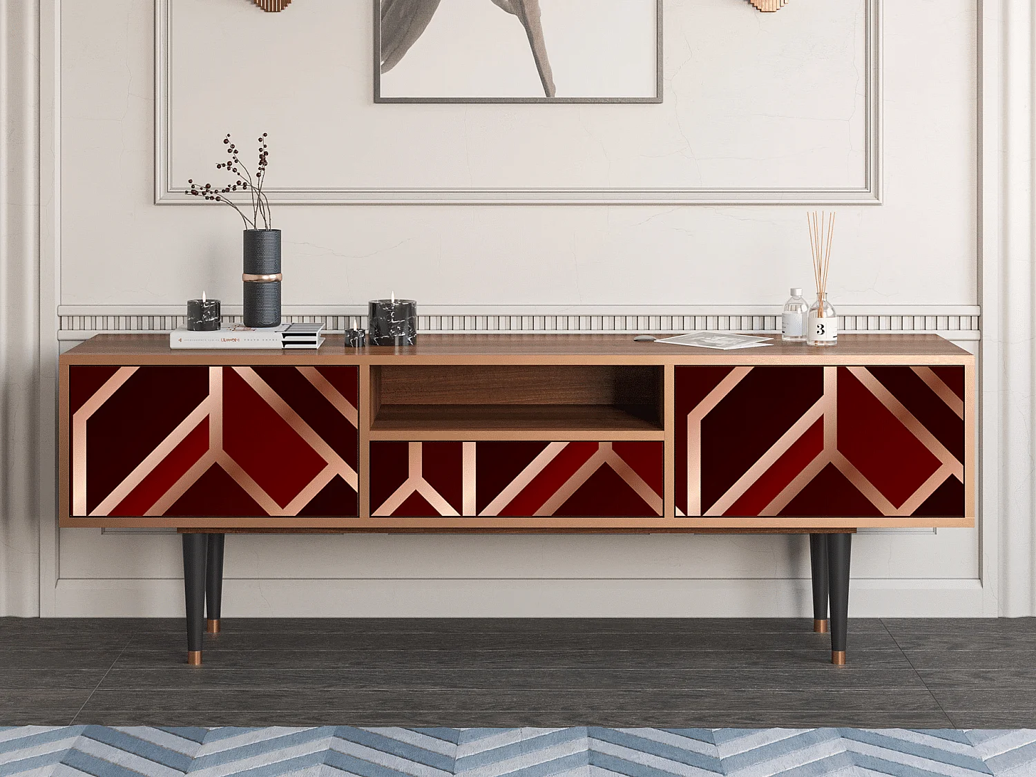 Mueble de TV - 170х59х41 cm - T6 - Velvet 1920's, Nogal