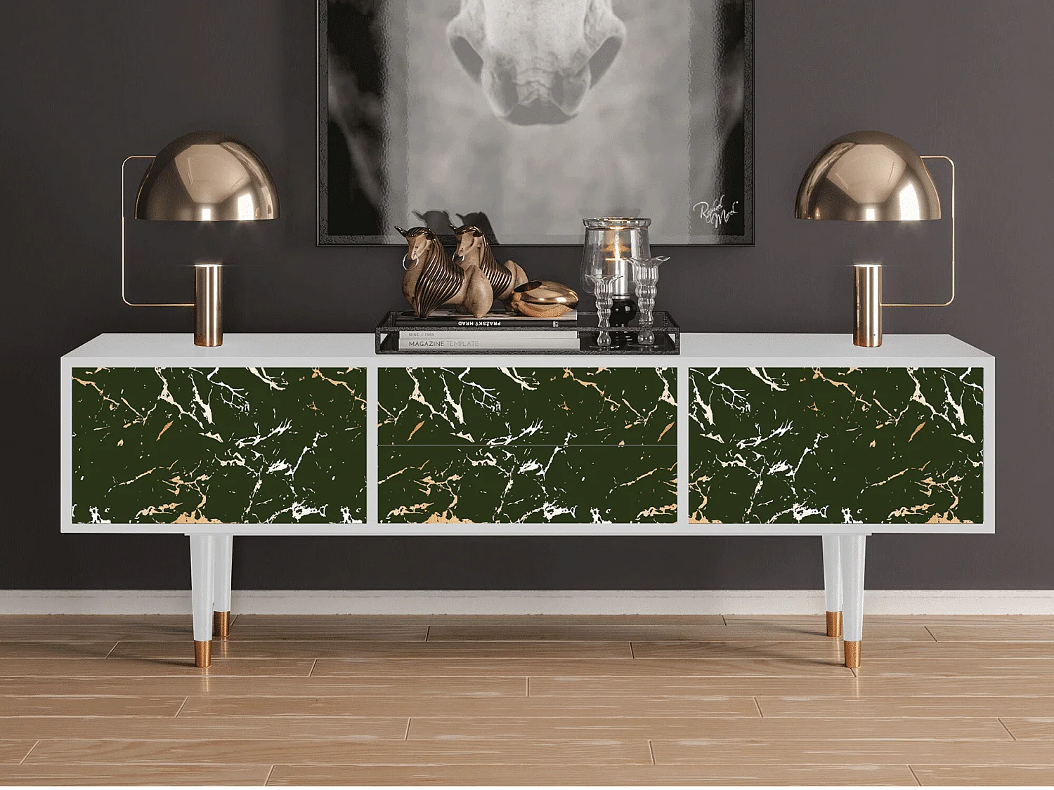 Meuble TV - 170х59х48 cm - T4 - Amazon Forest, Blanc