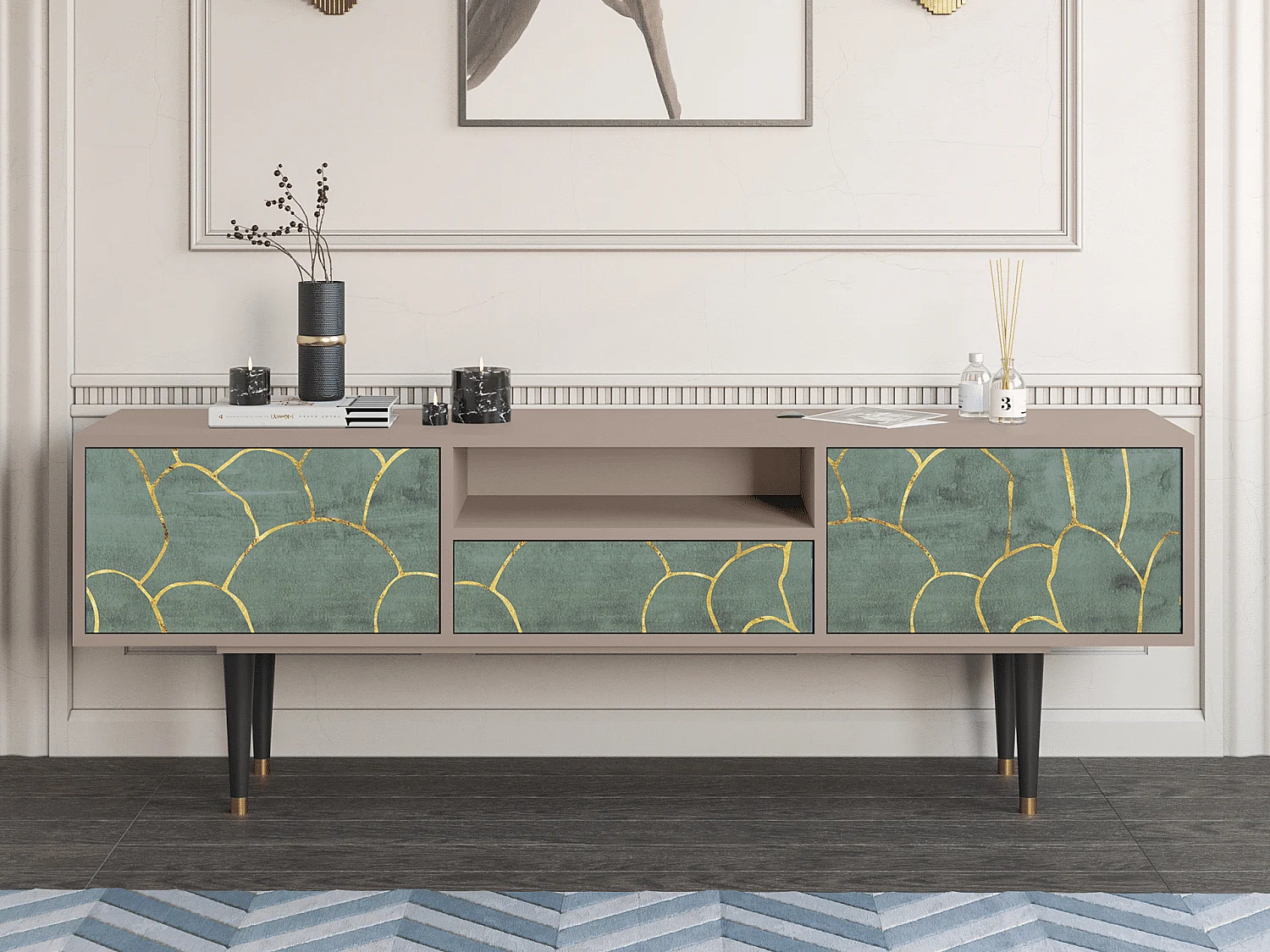 Meuble TV - 170х59х41 cm - T6 - Magnificent Water Lily, Latte